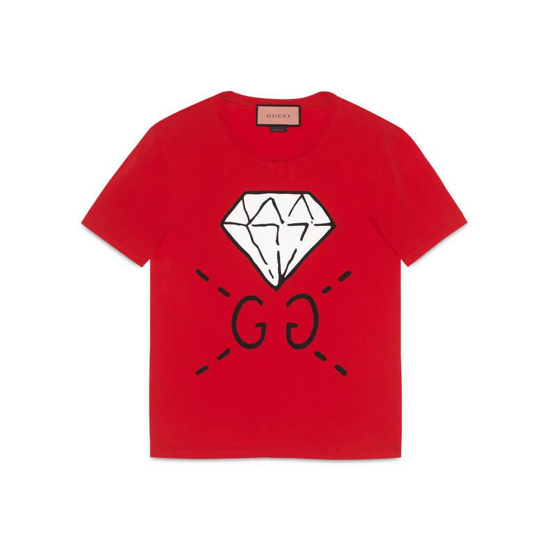 Gucci Cotton Ghost Gg Diamond T-shirt in Red for Men - Lyst