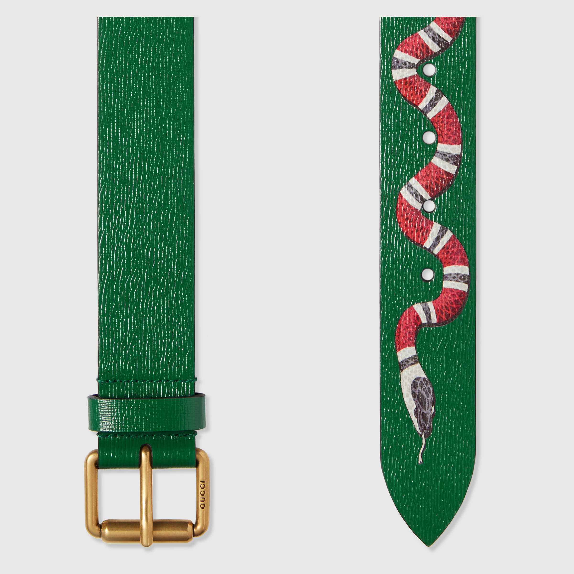 Gucci Leather Belt With Snake in Green 