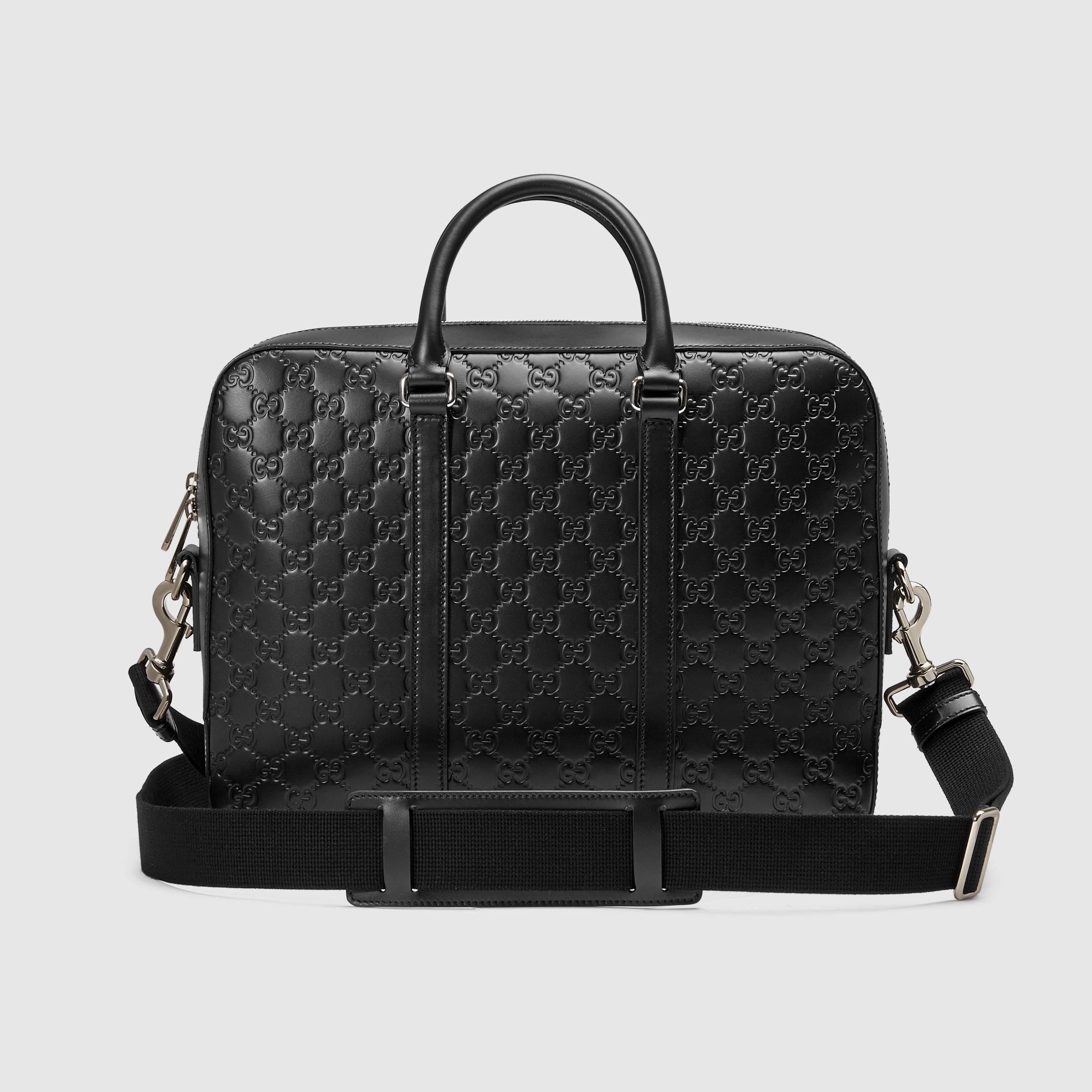 Gucci Signature Leather Briefcase in Black | Lyst