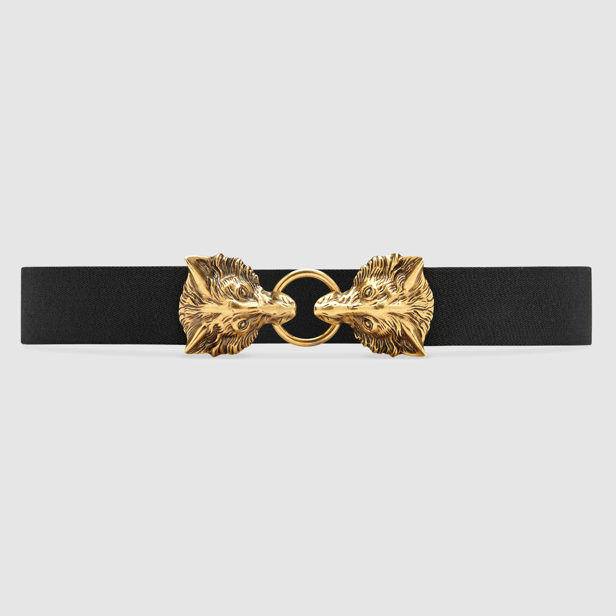 Gucci Leather Brass Wolf Buckle Belt in 