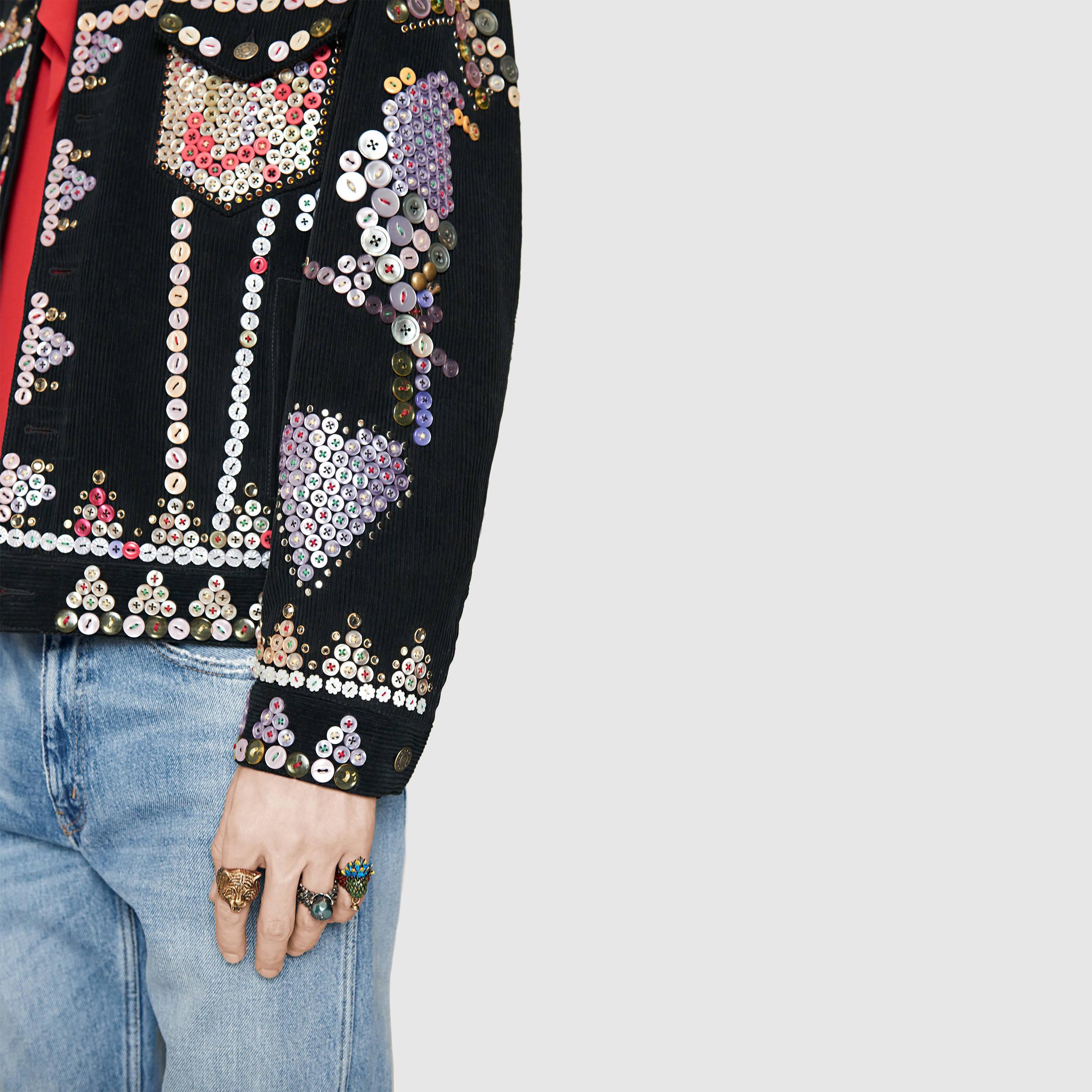 gucci corduroy jacket with buttons embroidery