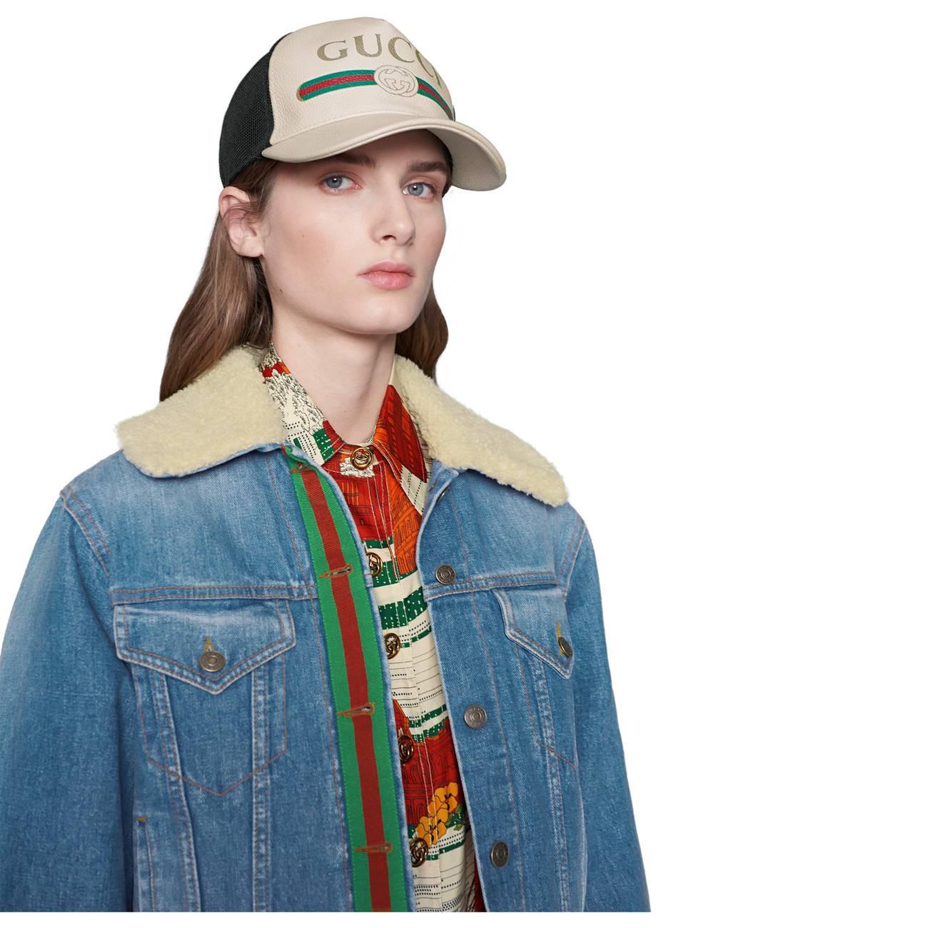 gucci print leather baseball hat