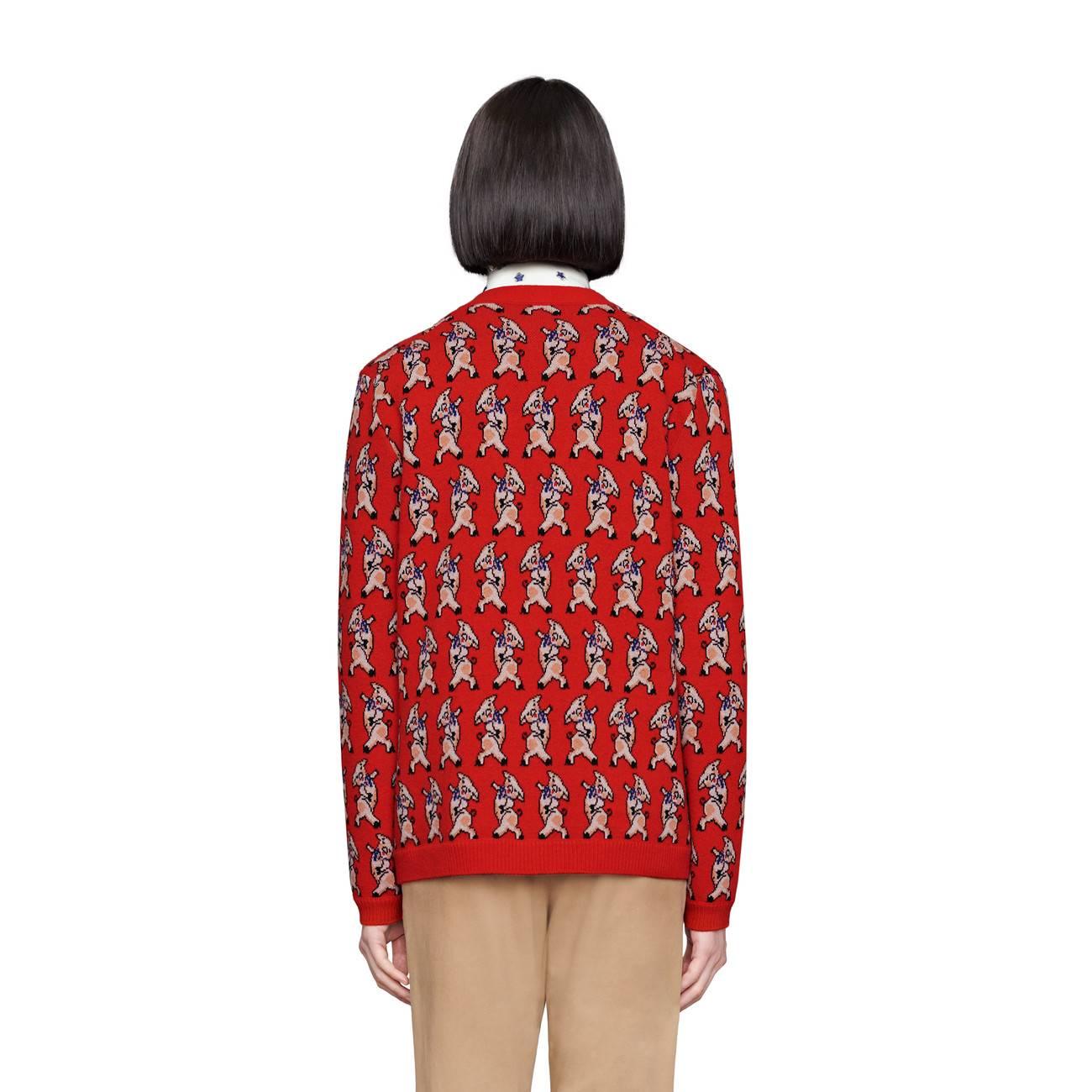 Gucci Men's Piglet Wool Cardigan in Red 