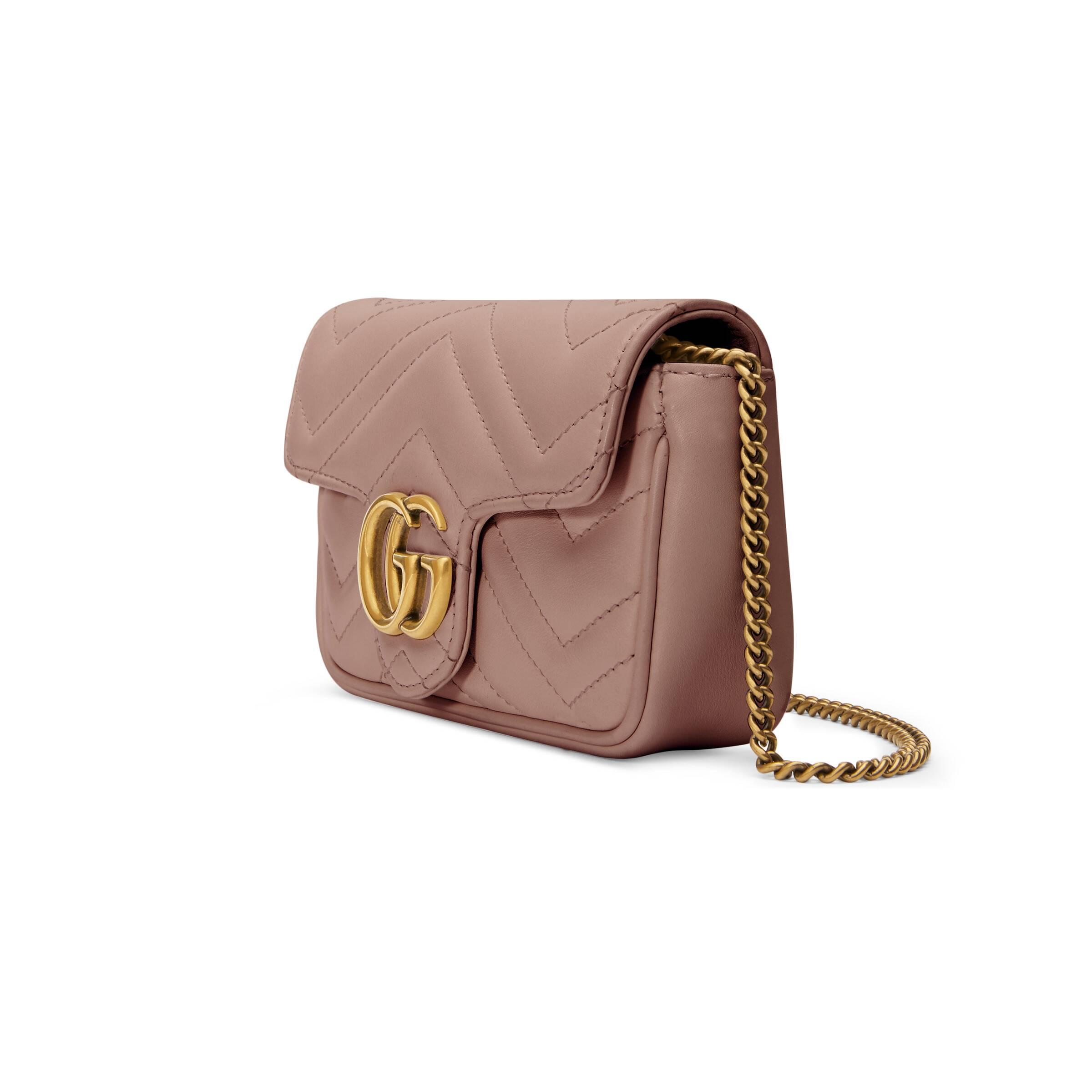 Gucci GG Marmont Matelassé Leather Super Mini Bag in Dusty Pink Chevron Leather (Pink) - Lyst