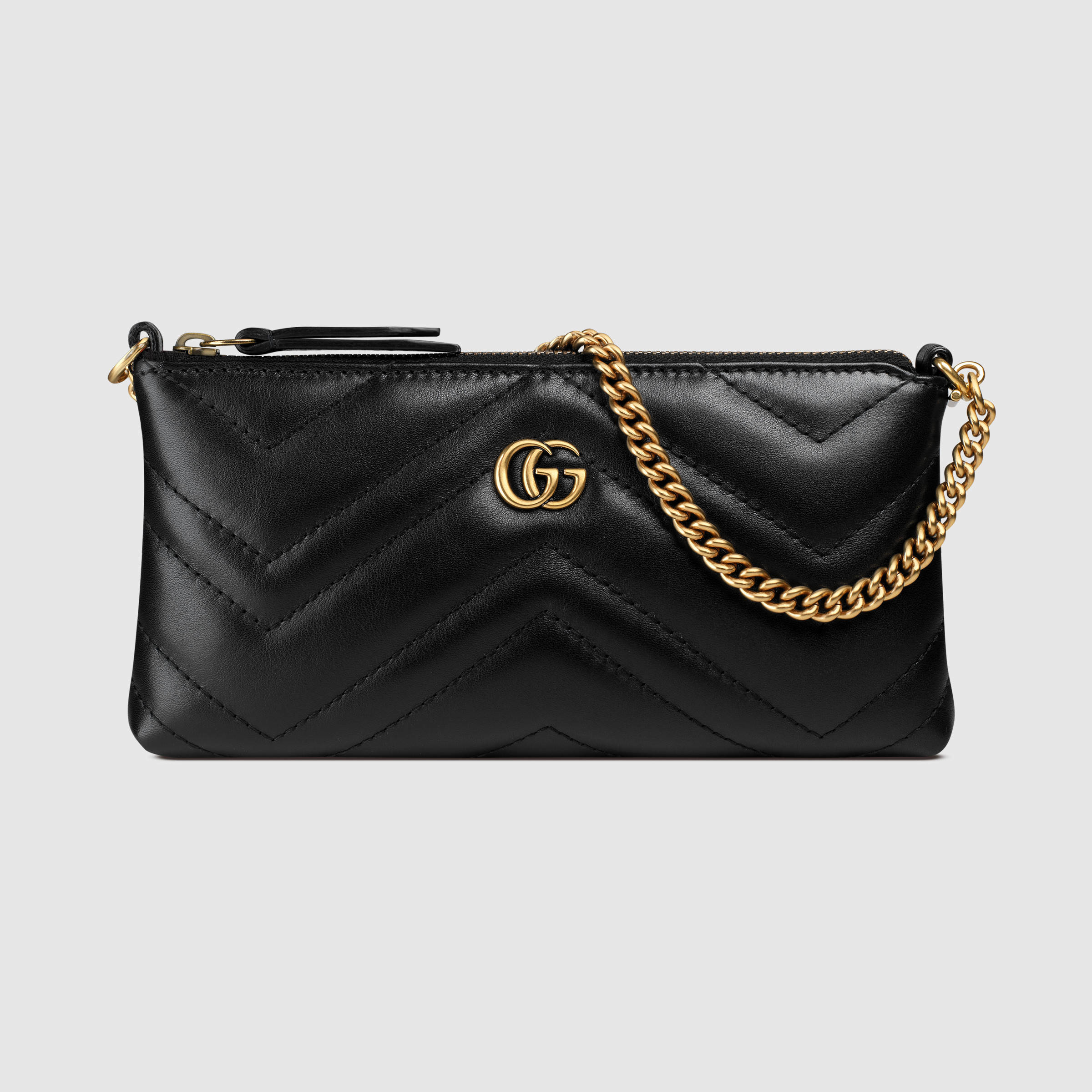 Gucci GG Marmont Leather Chain Mini Shoulder Bag in Black | Lyst