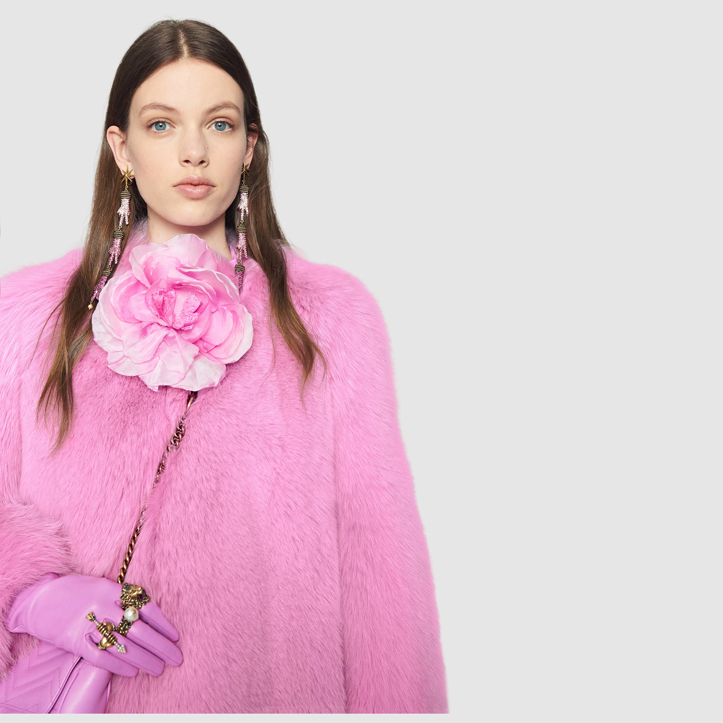 gucci pink fur coat