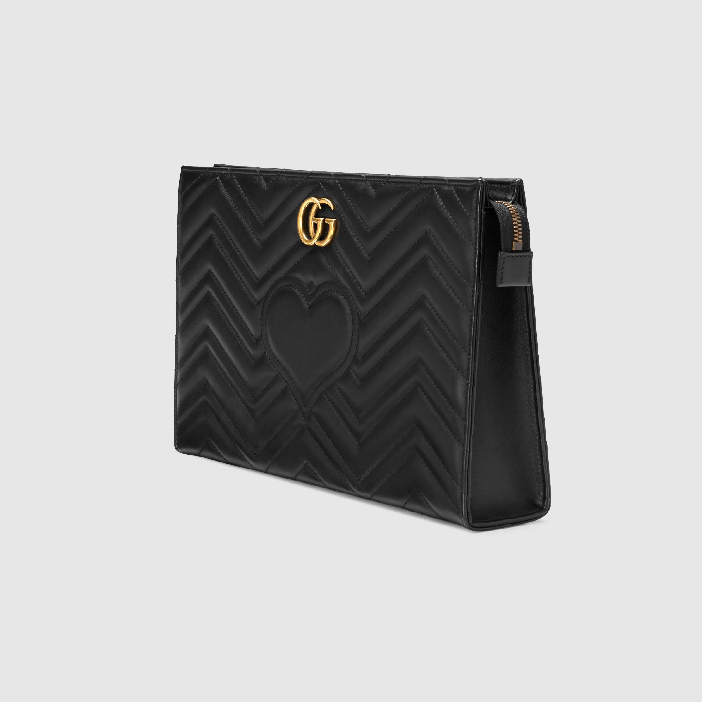 Gucci GG Marmont Matelassé Leather Clutch in Black | Lyst