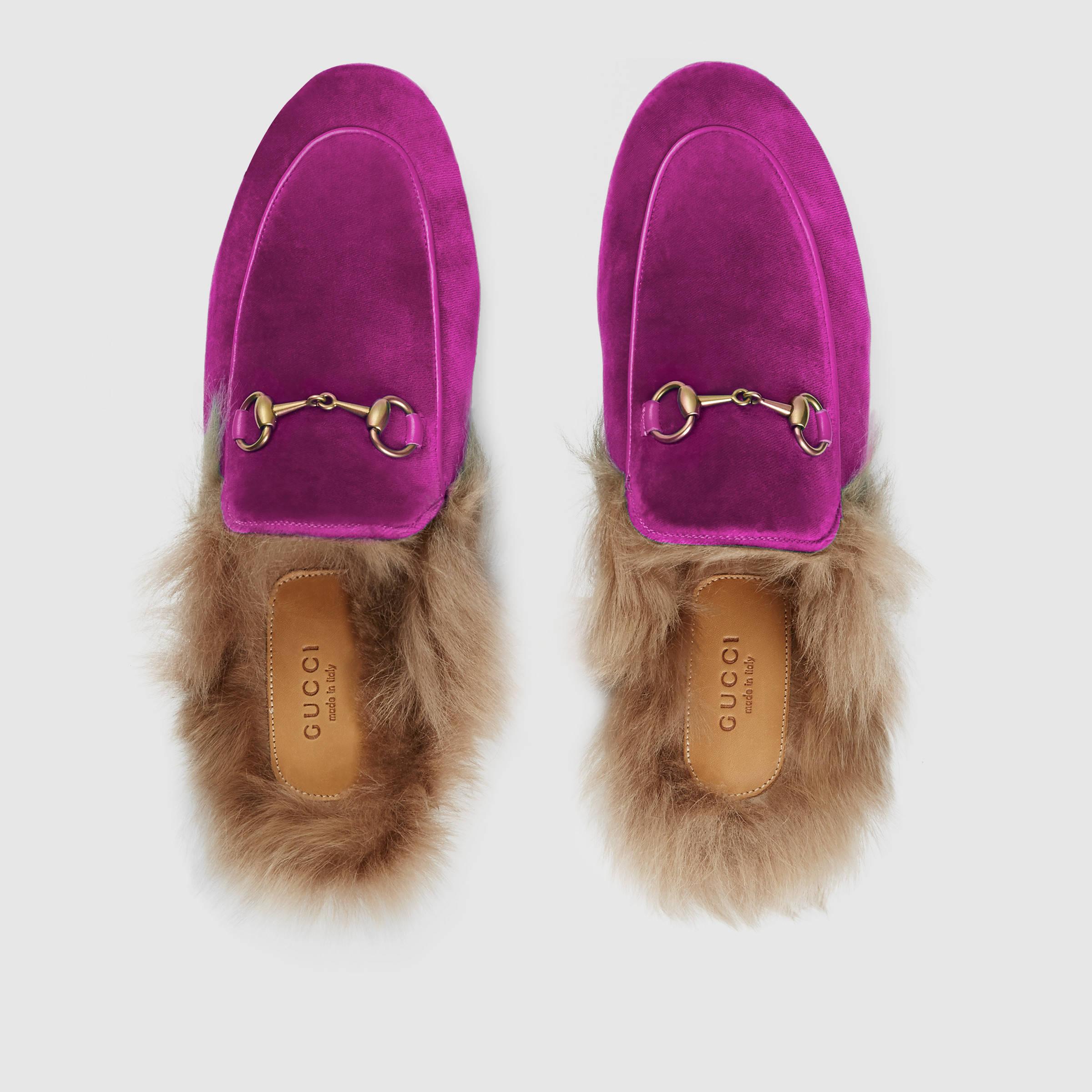 Lyst - Gucci Princetown Fur-lined Velvet Slipper