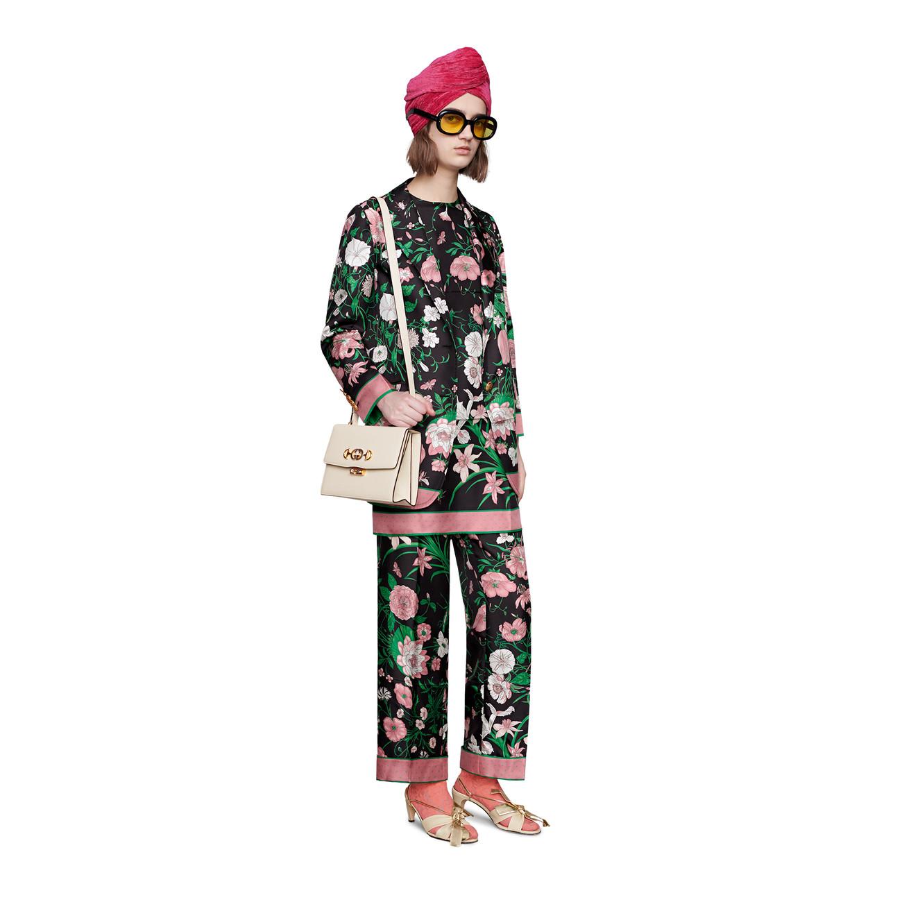 Gucci Silk Tunic Top With Flora Print in Pink Lyst