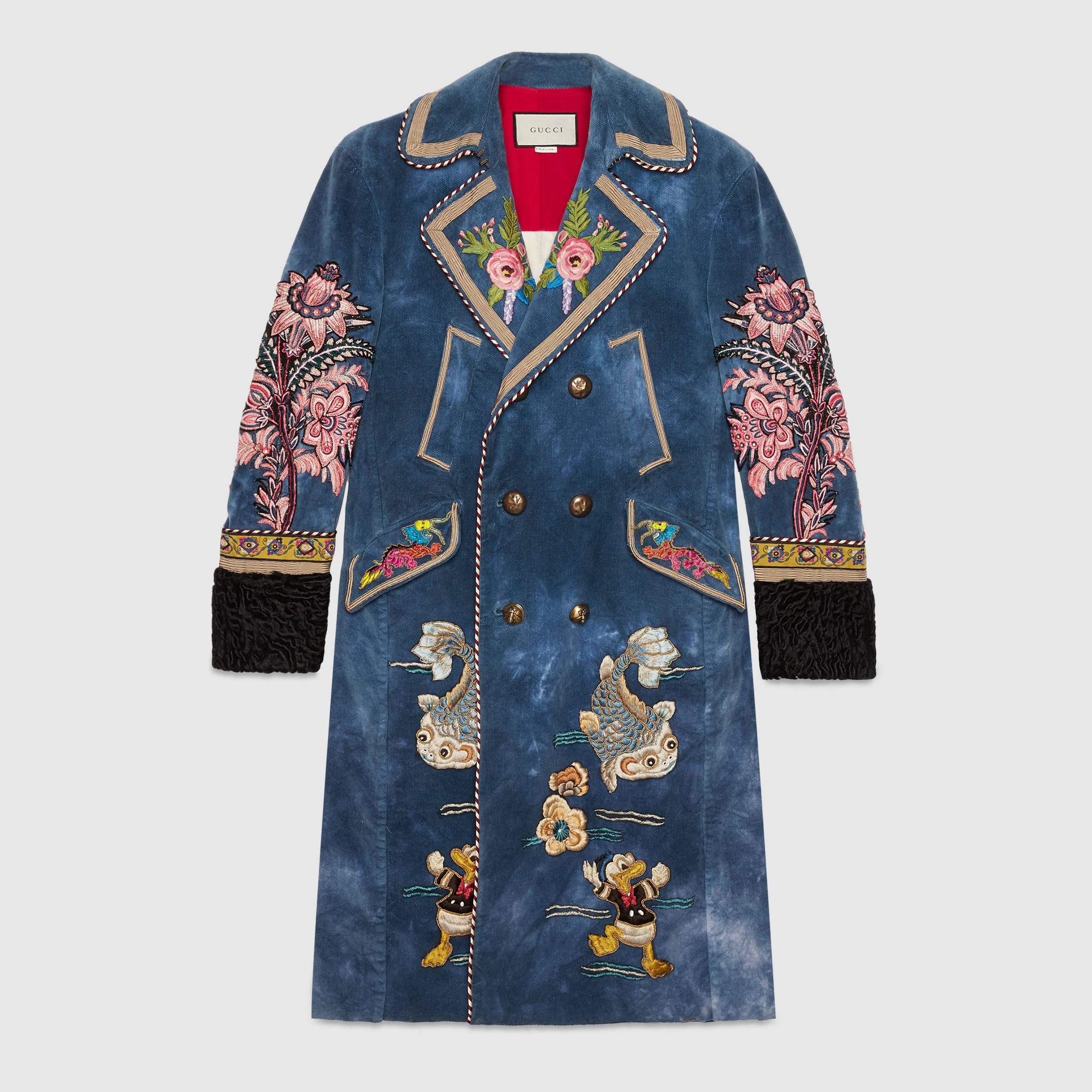Gucci Embroidered Velvet Coat in Blue for Men | Lyst