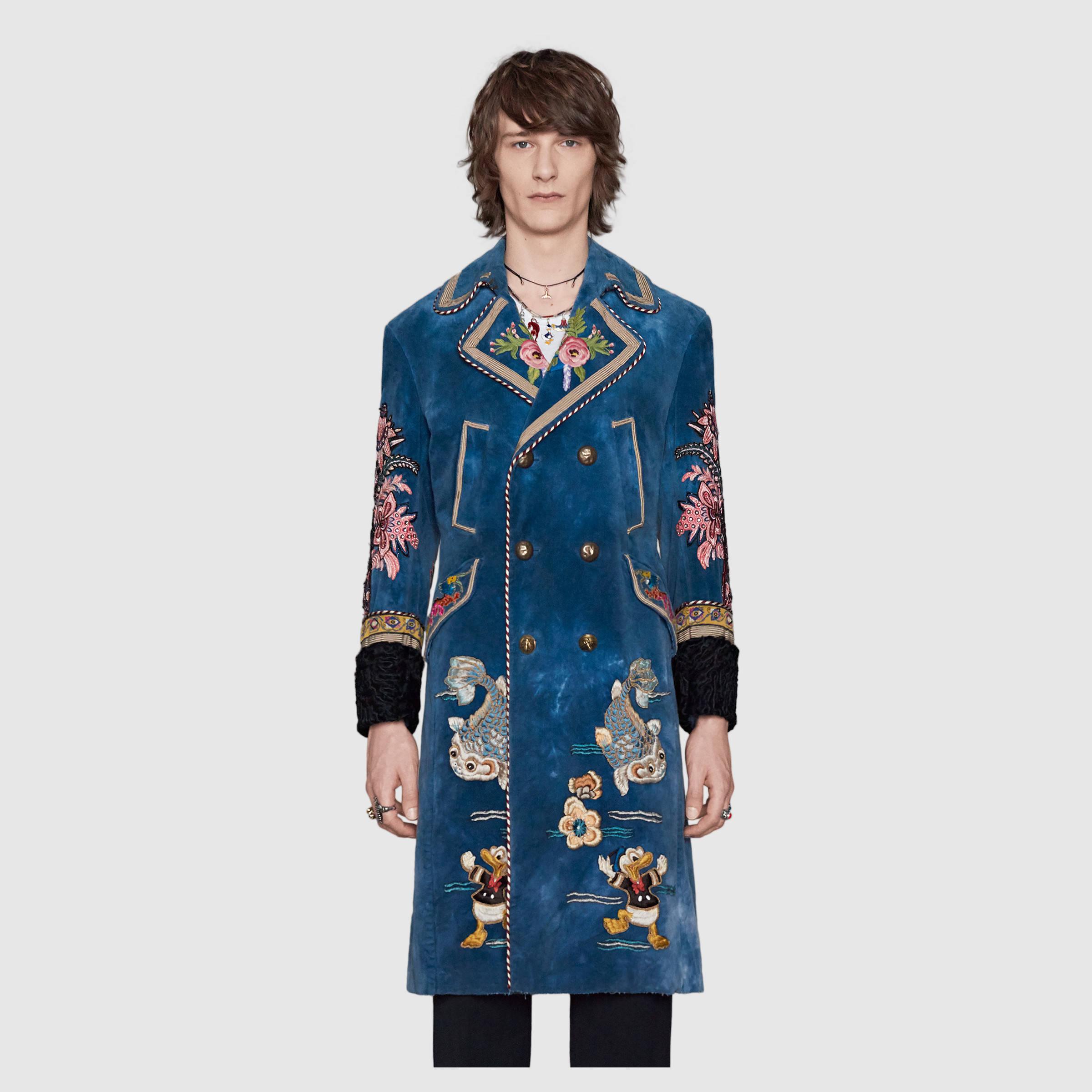 Gucci Embroidered Velvet Coat in Blue for Men | Lyst