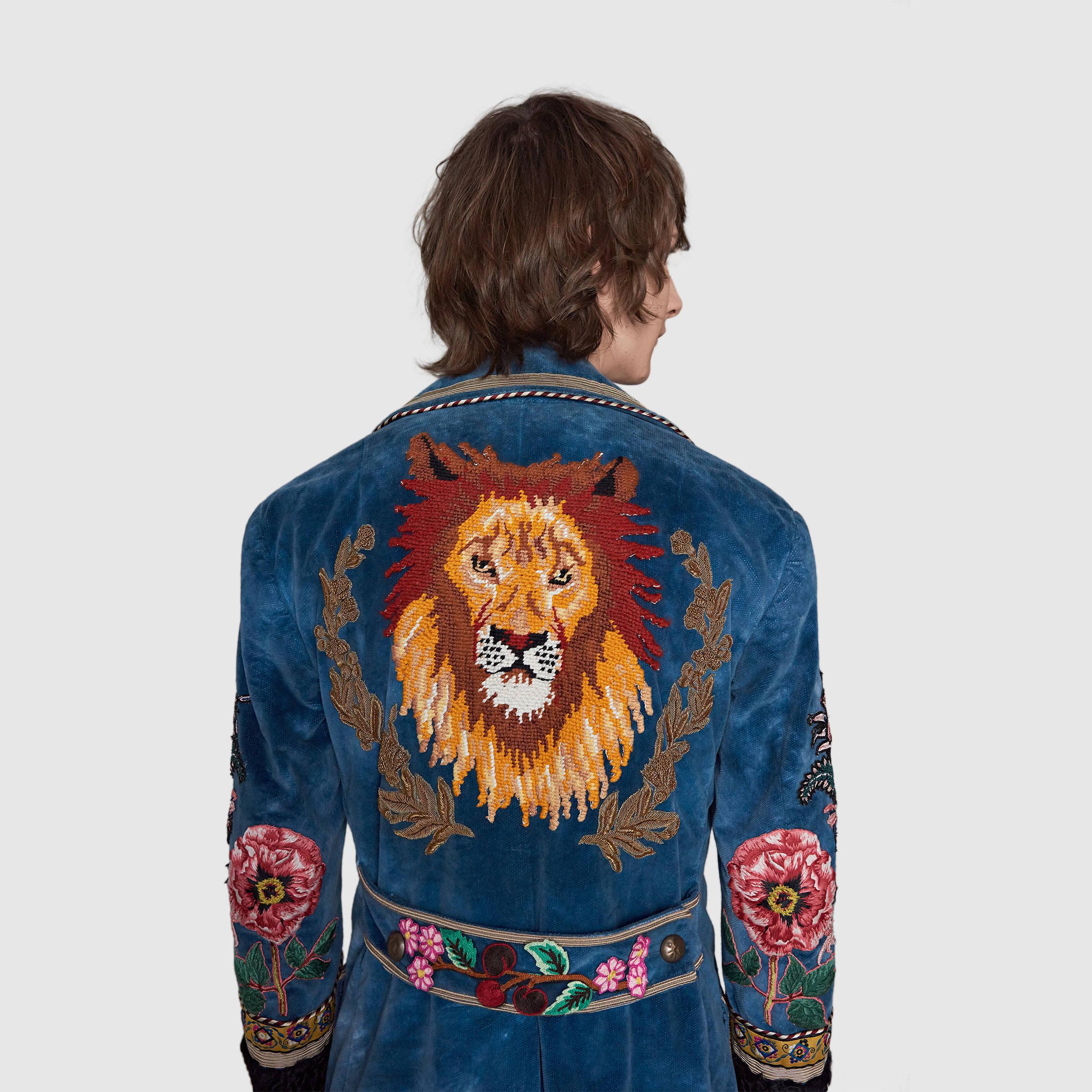 Gucci Embroidered Velvet Coat in Blue Men | Lyst
