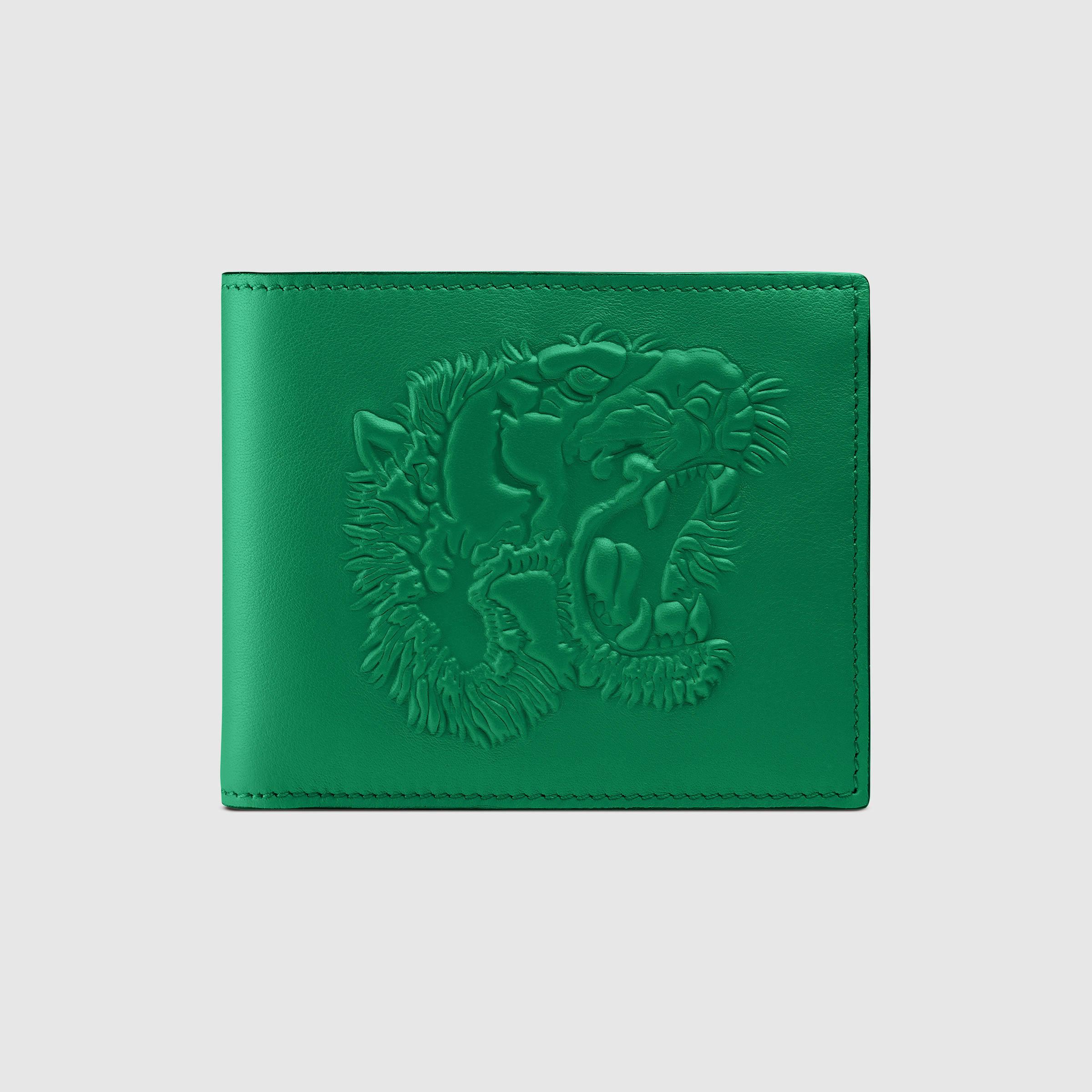 Gucci Tiger Embossed Wallet in Green for Men