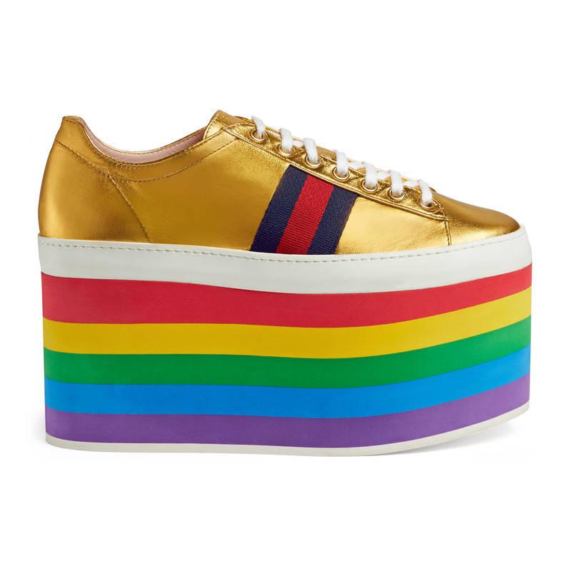 Gucci Peggy Rainbow Platform Leather Sneakers - Lyst