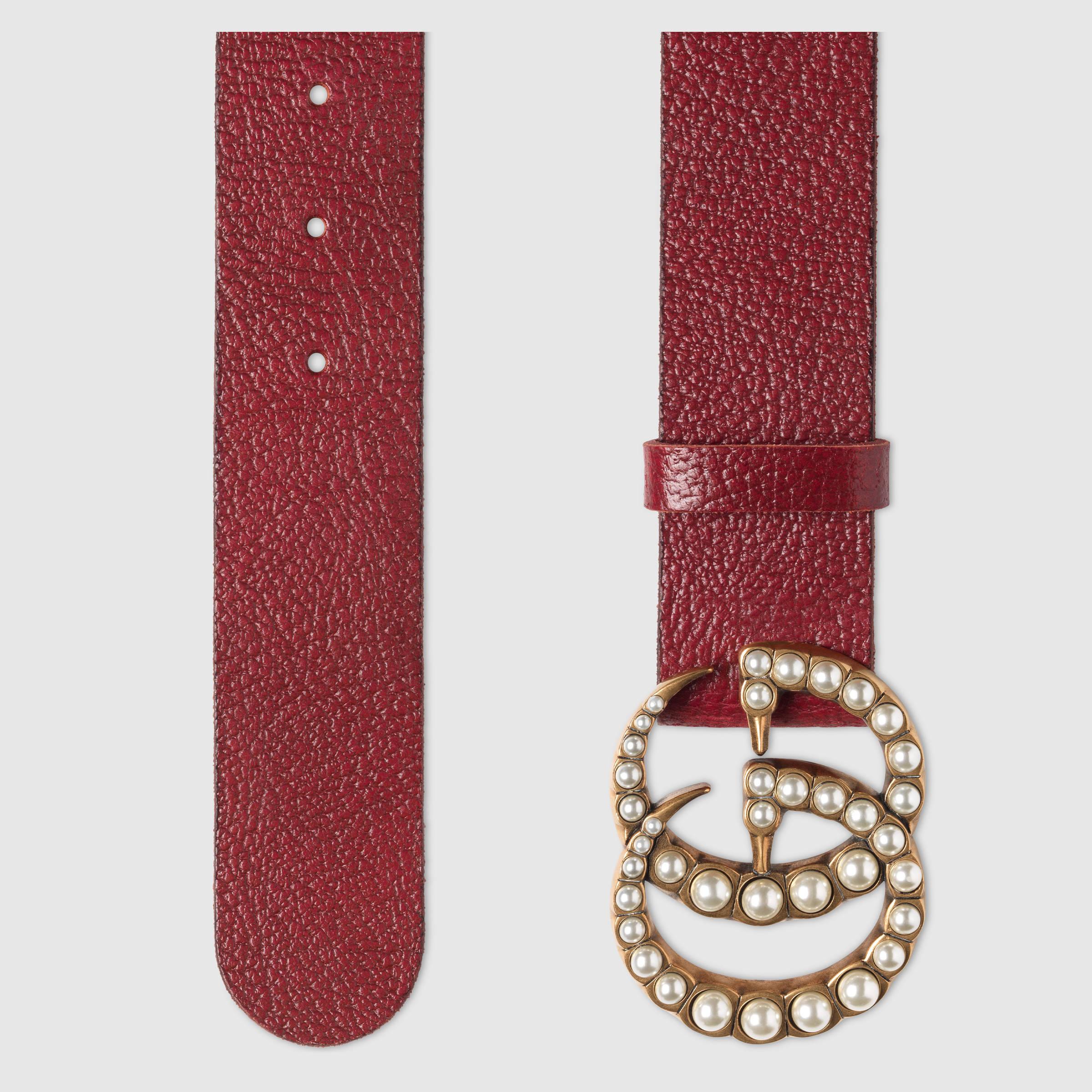 Gucci Leather Belt With Pearl Double G - Lyst