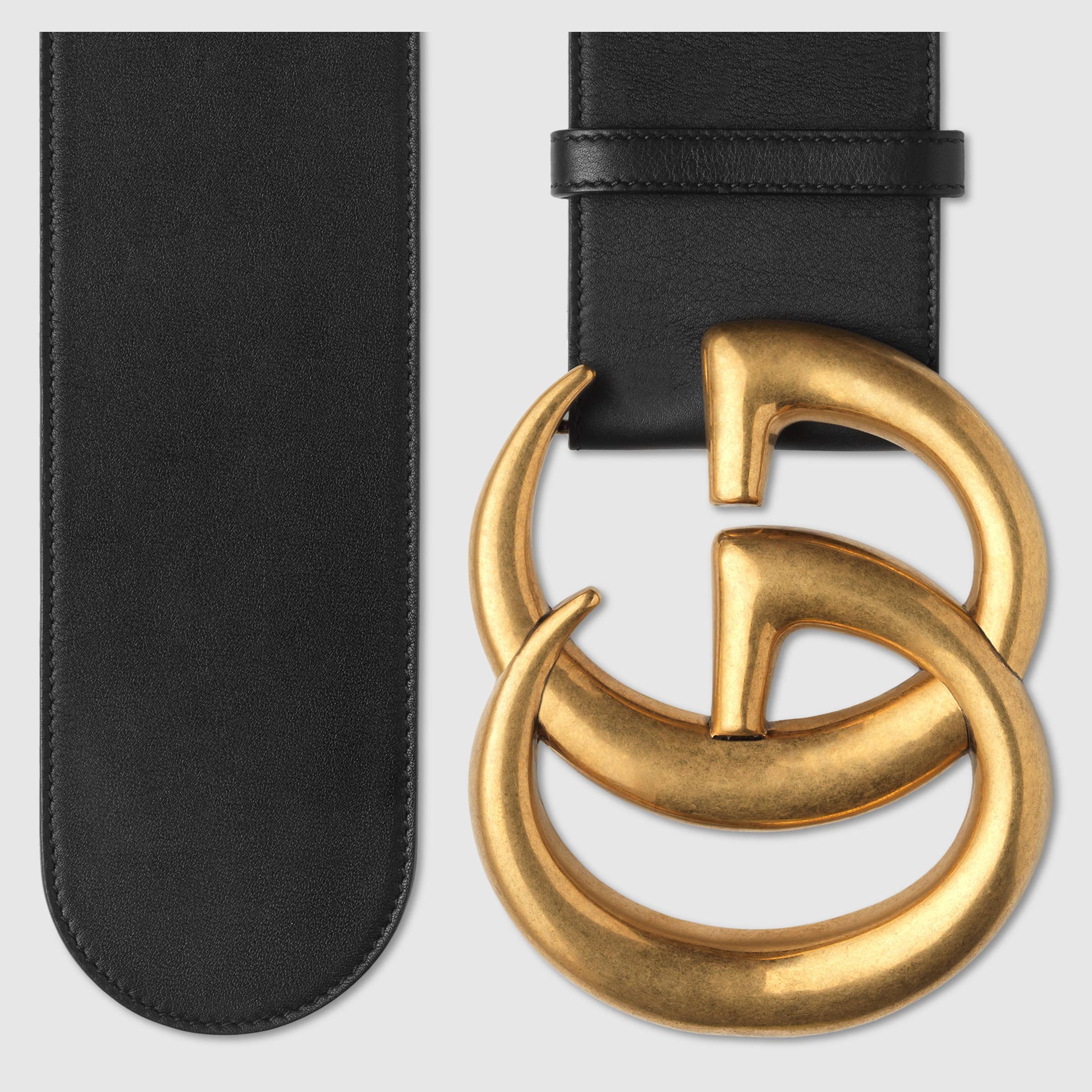 Lyst - Gucci Wide Leather Belt With Double G in Black