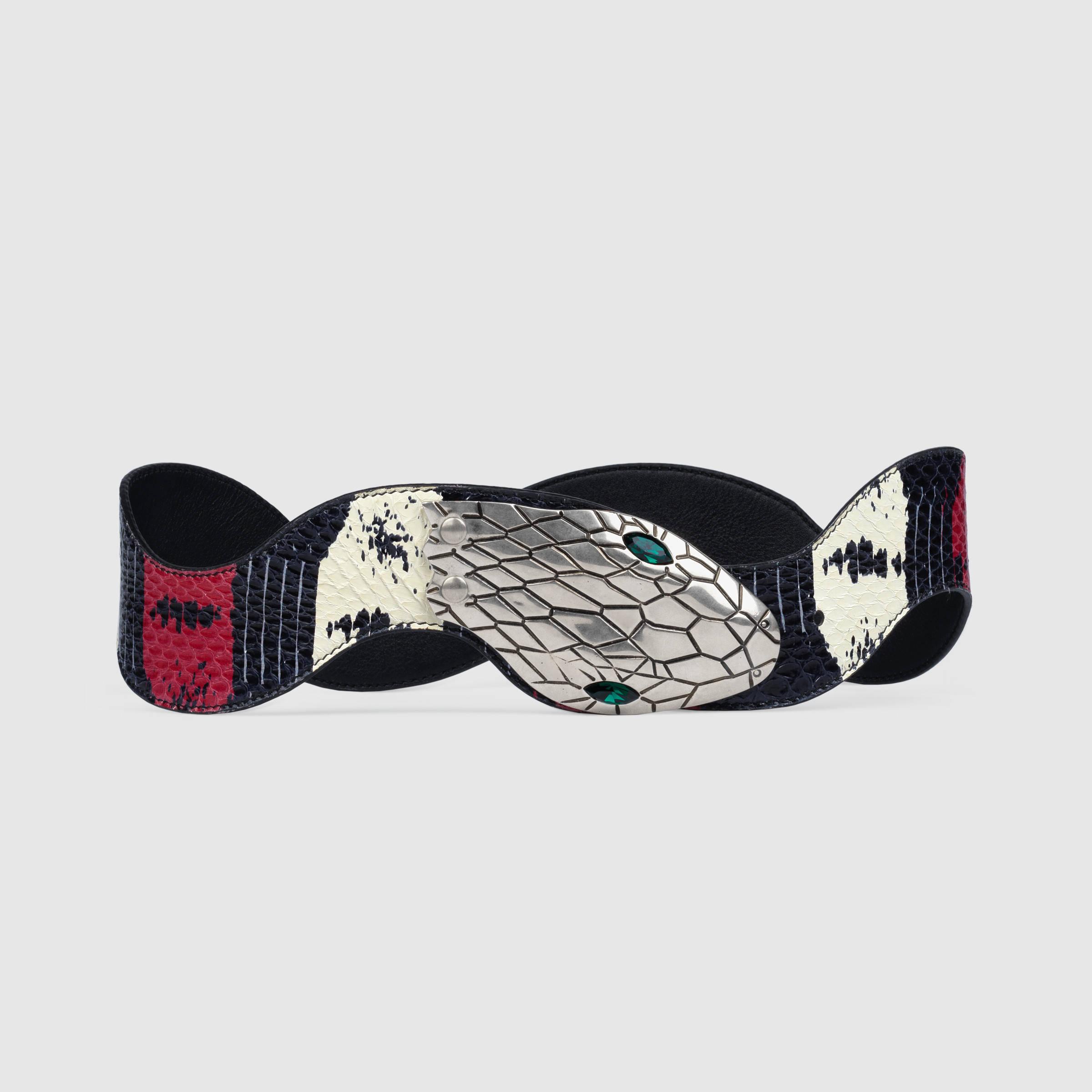 Gucci Web Printed Snakeskin Belt | Lyst