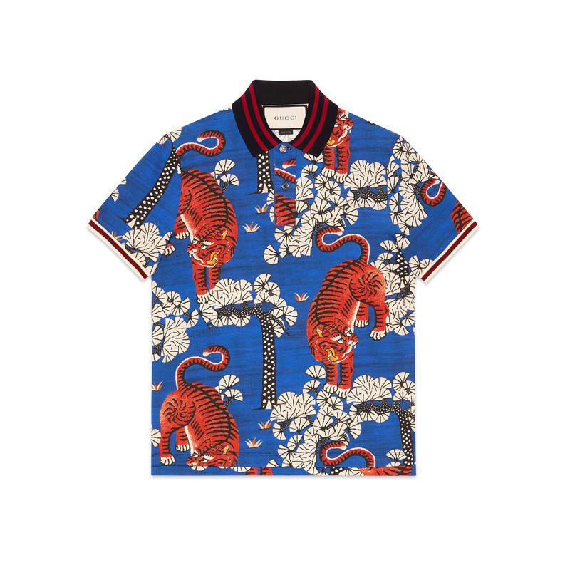 Gucci Cotton Bengal Print Polo in Blue for Men - Lyst