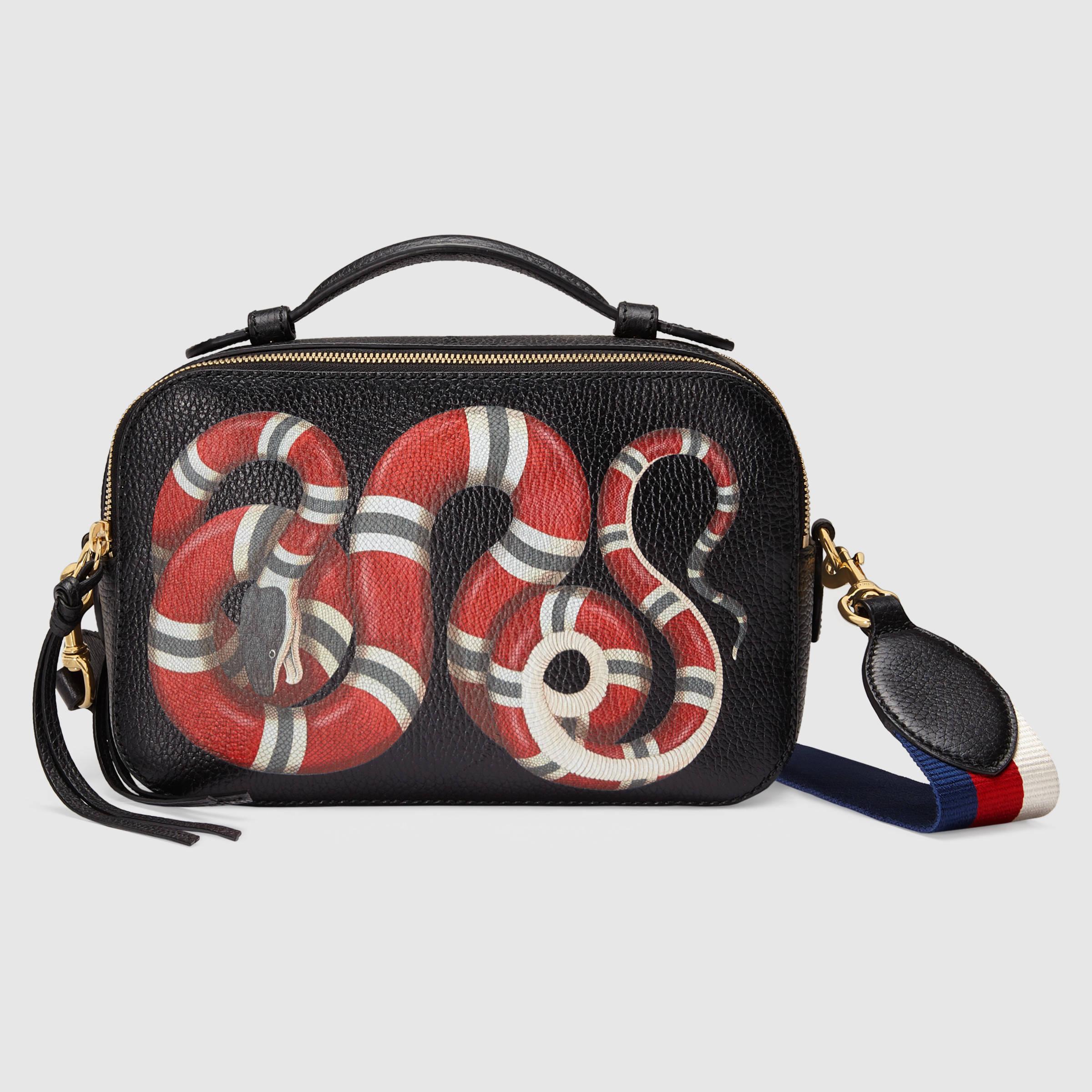Gucci Snake Print Leather Top Handle Bag - Lyst