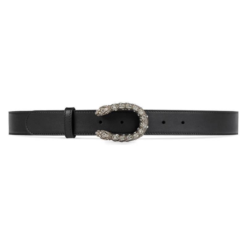 Gucci Leather Belt With Crystal Dionysus Buckle in Black - Save 10% | Lyst