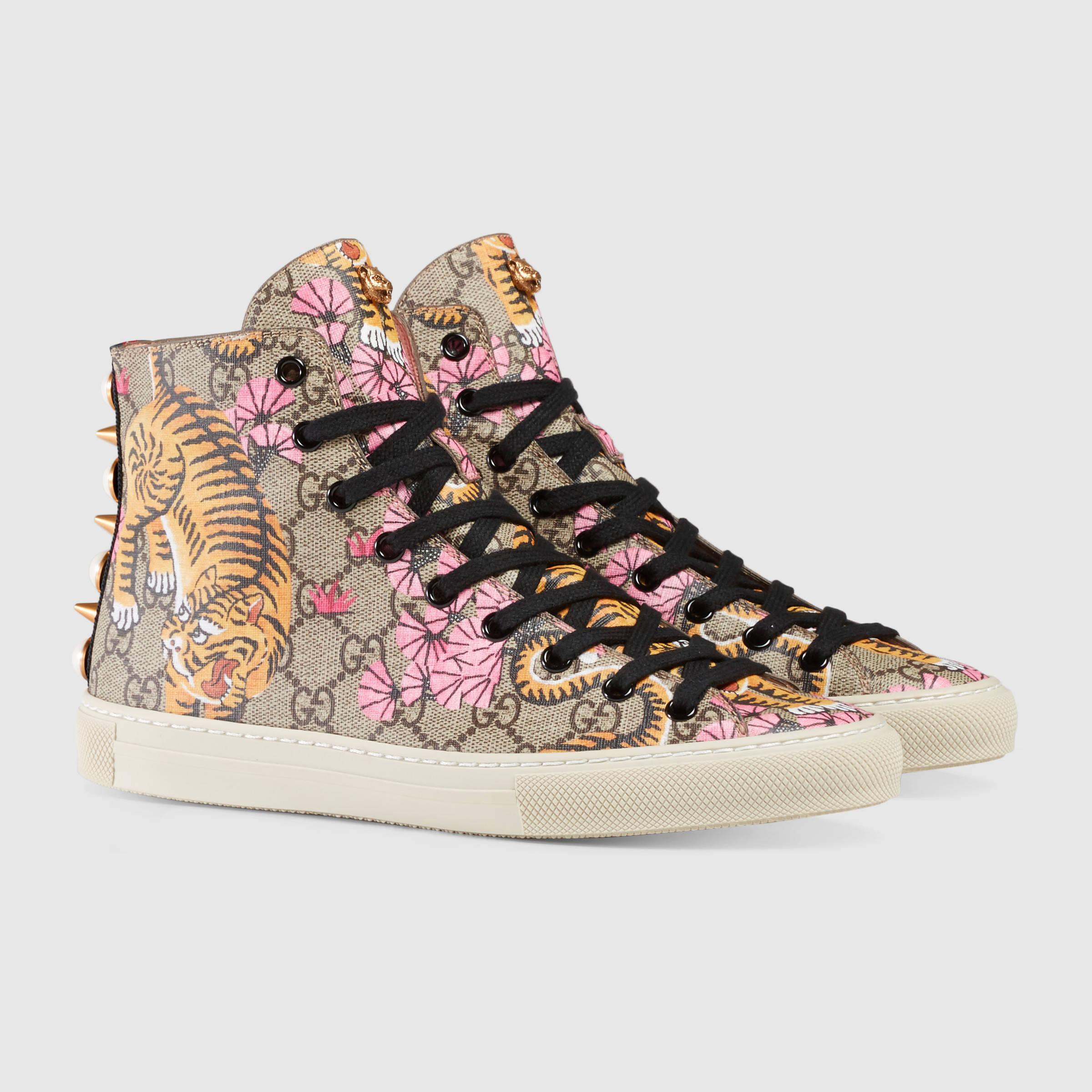 Gucci Canvas Bengal High-top Sneaker in Brown | Lyst