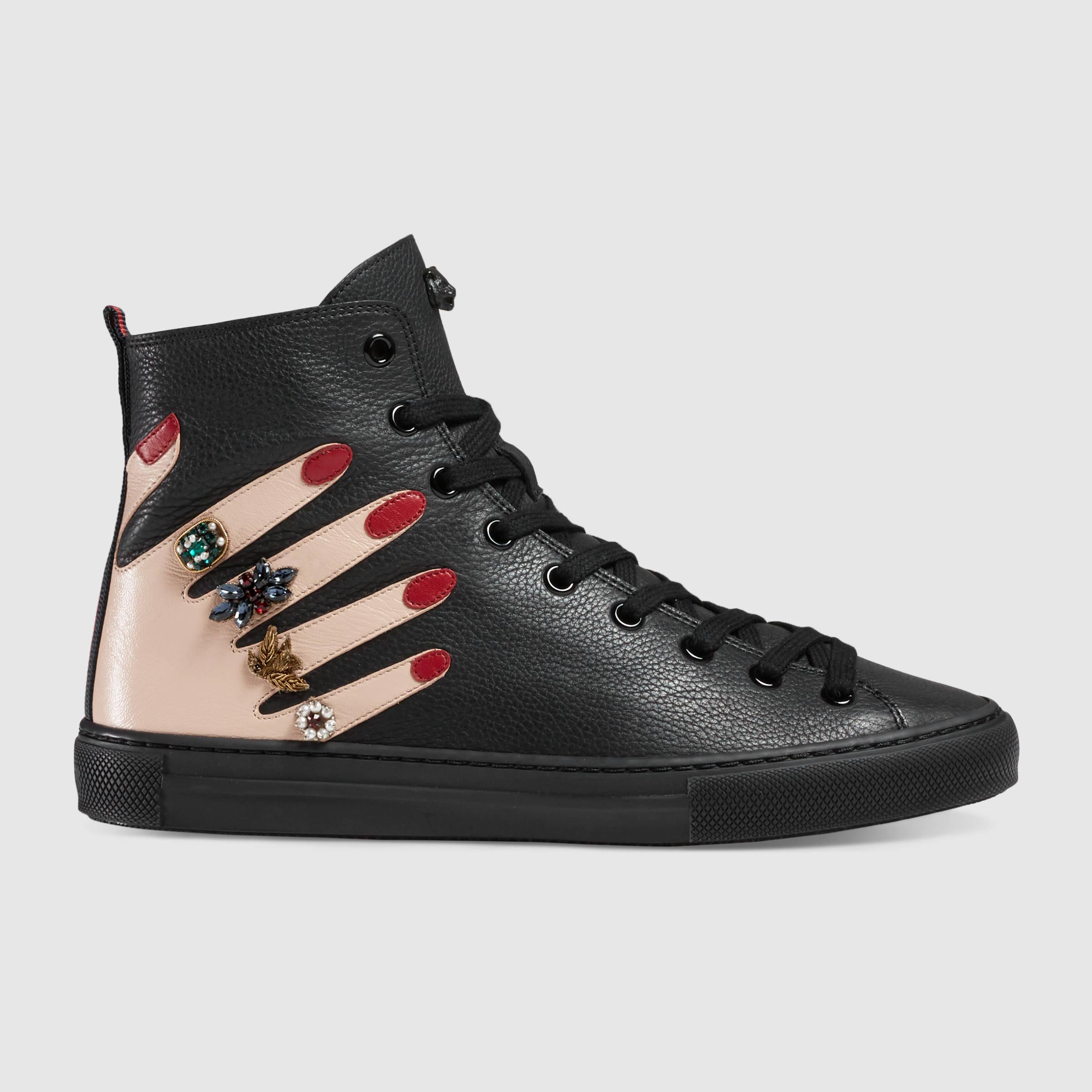 gucci leather high top sneaker black gucci embroidered leather high top sneaker in black lyst gucci leather high top sneaker black gucci embroidered leather high top sneaker in black lyst