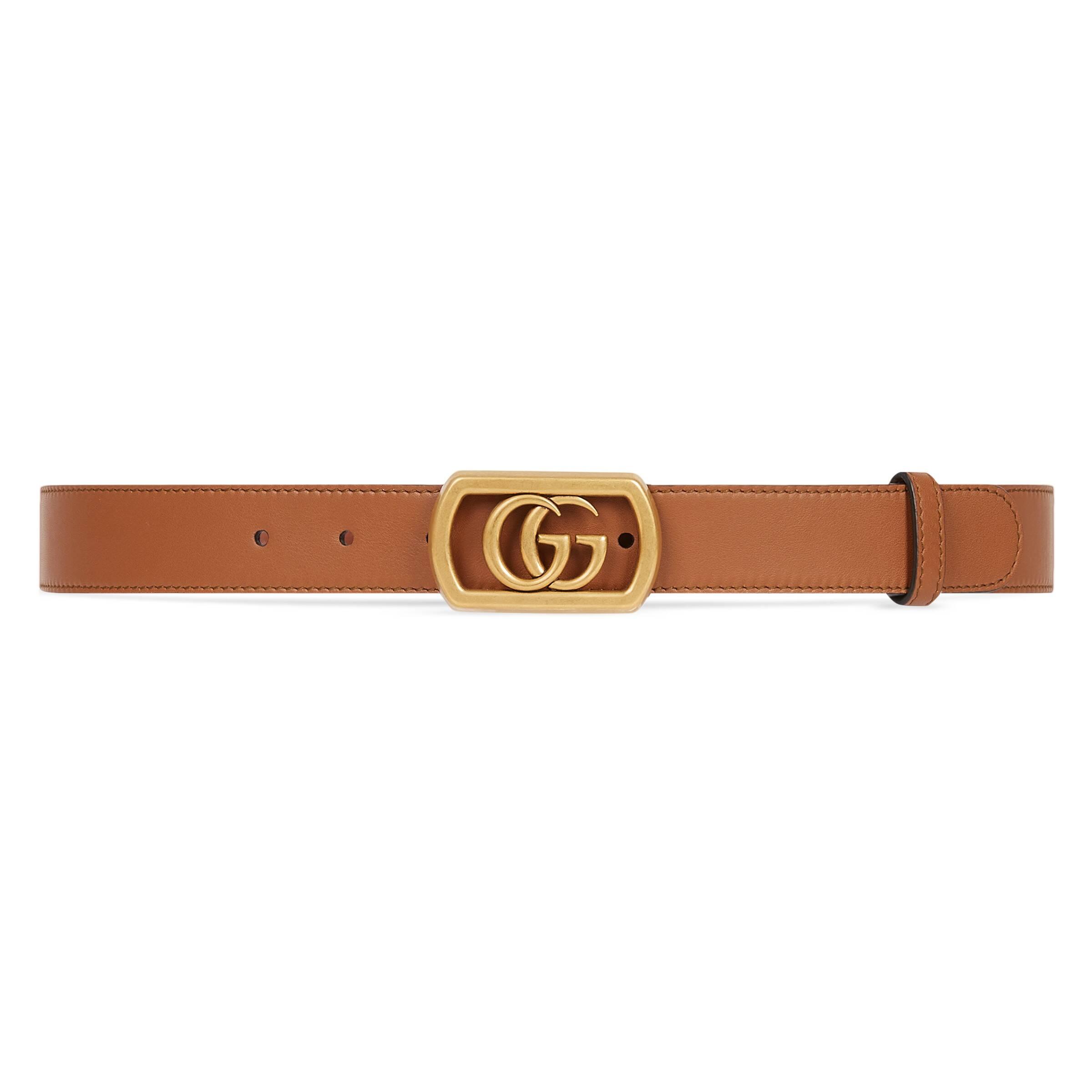Gucci Thin Belt With Framed Double G Buckle in Brown for Men | Lyst
