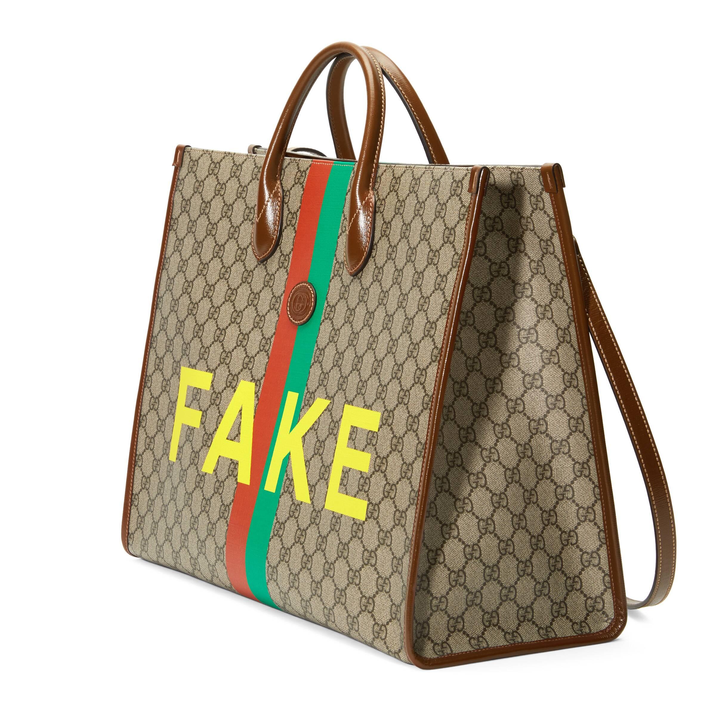 Gucci 'fake/not' Print Large Tote Bag in Natural for Men | Lyst
