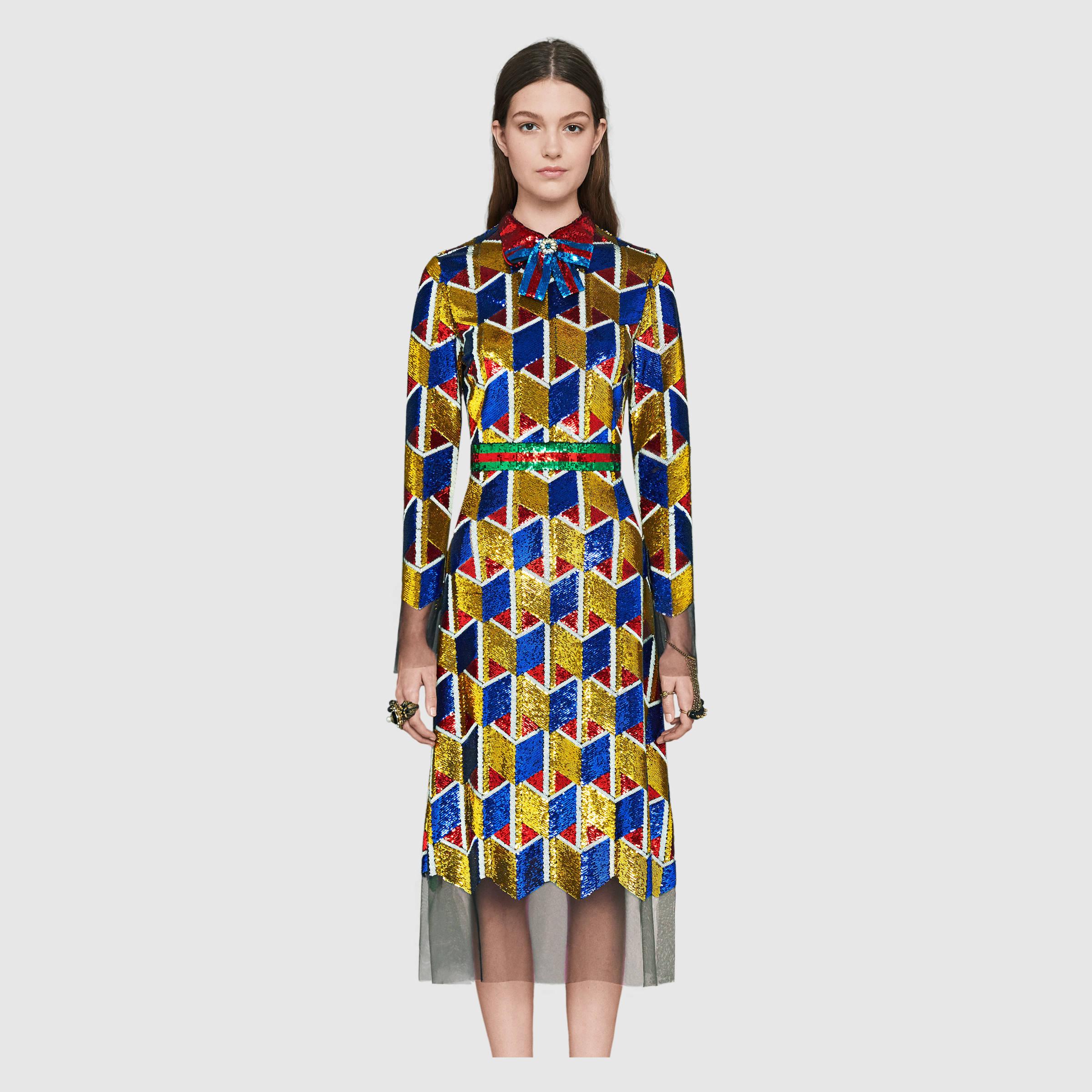 Gucci Sequin Graphic Dress | Lyst