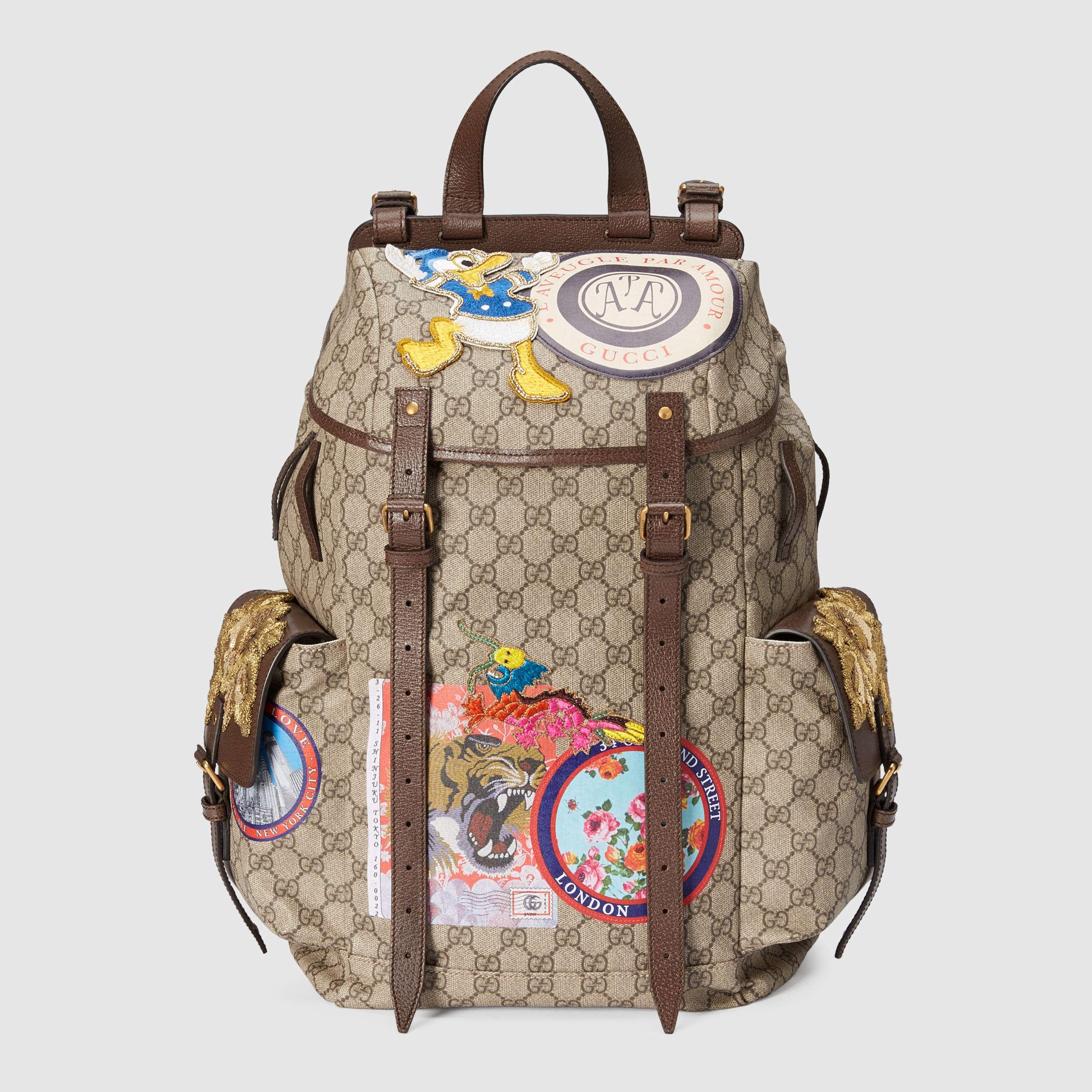 Gucci Leather Soft Gg Supreme Backpack With Appliqués for Men - Lyst