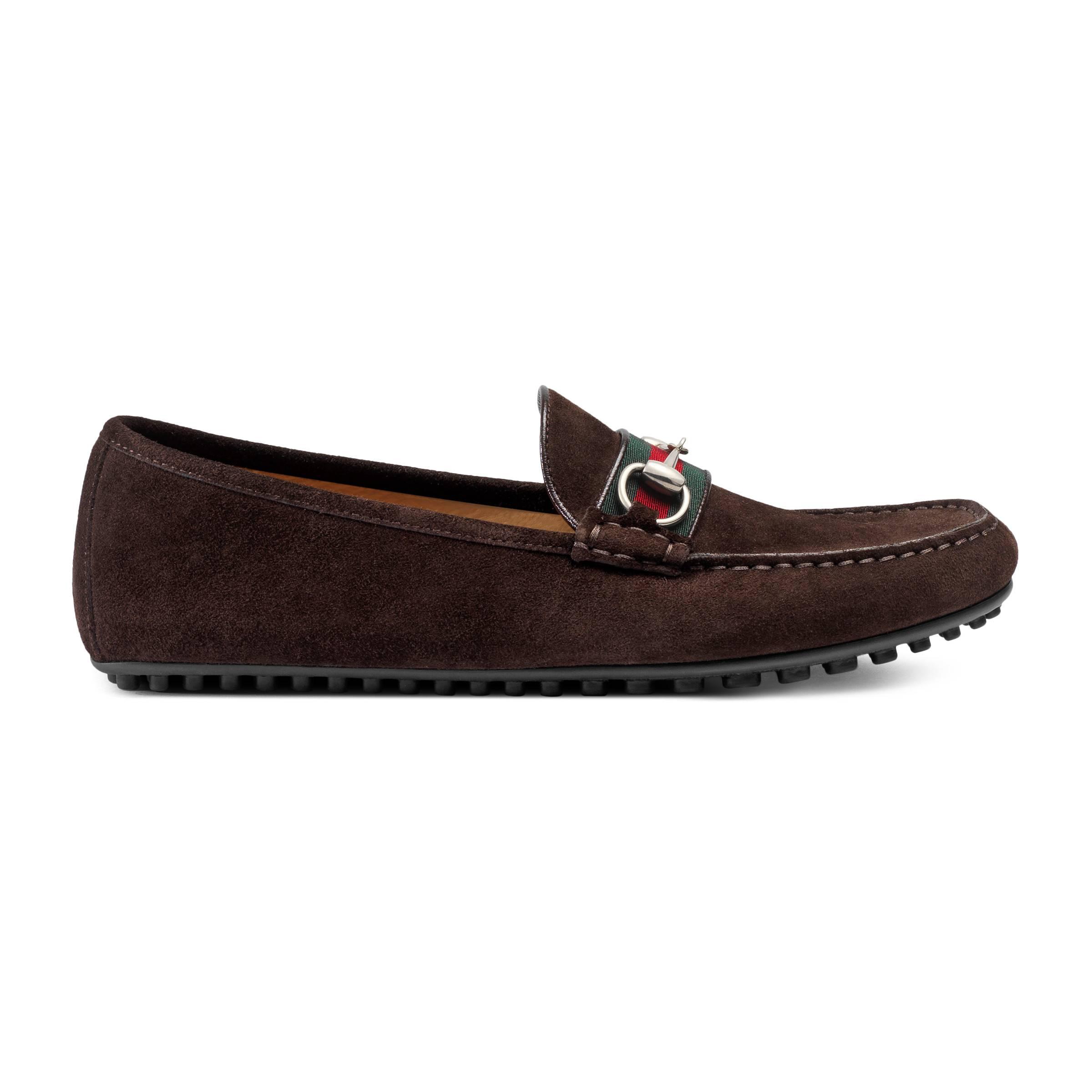 gucci suede driver with web