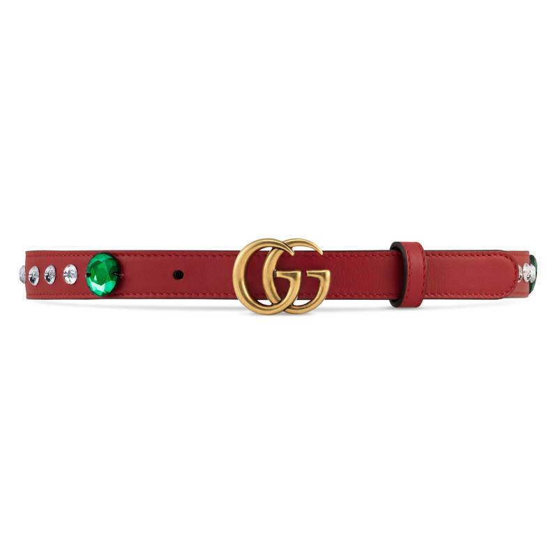 Gucci Crystal Belt With Double G Buckle in Red | Lyst