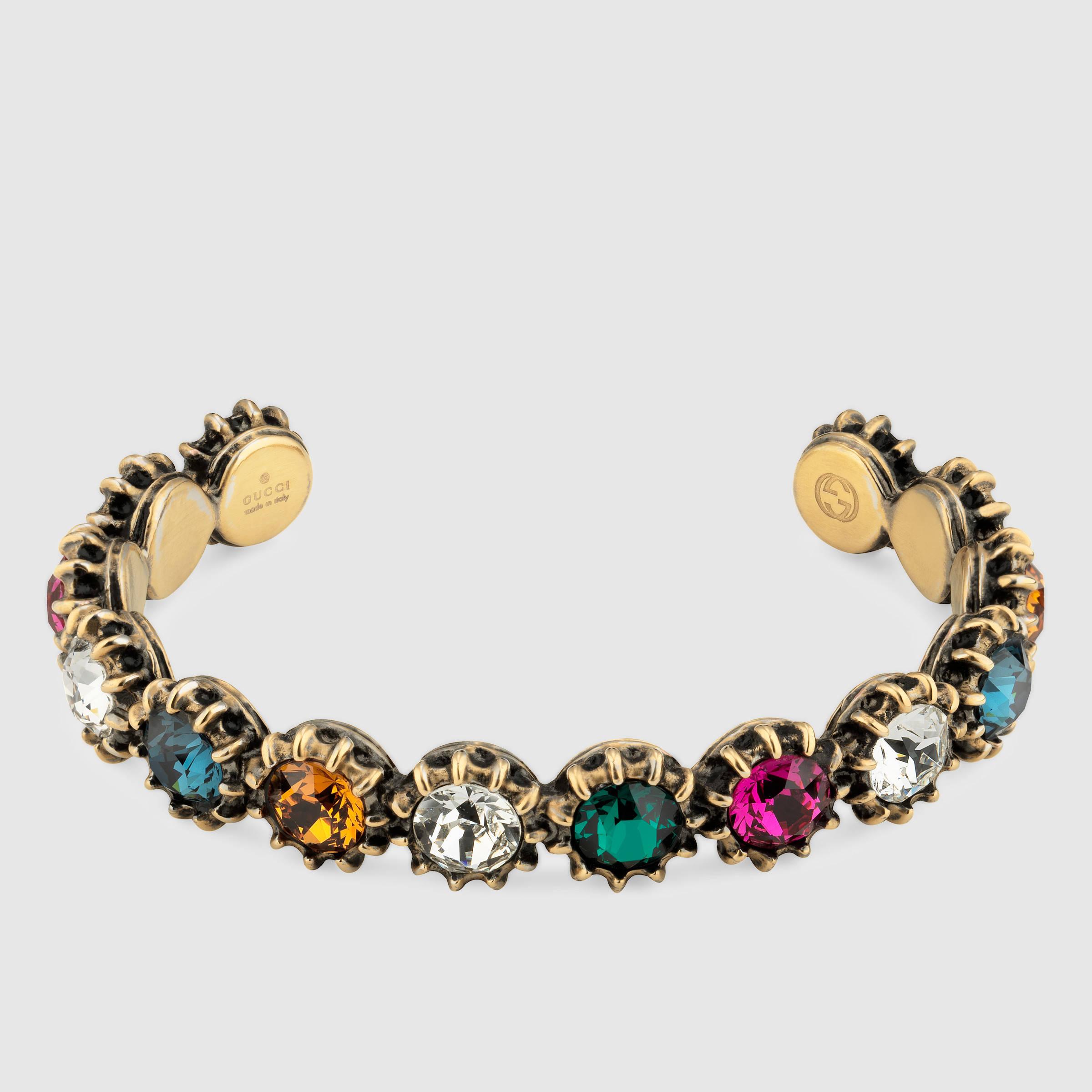Gucci Cuff Bracelet With Crystals in Metallic Lyst