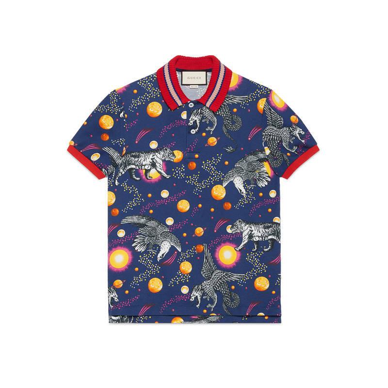 Gucci Space Animals Print Polo in Blue for Men | Lyst