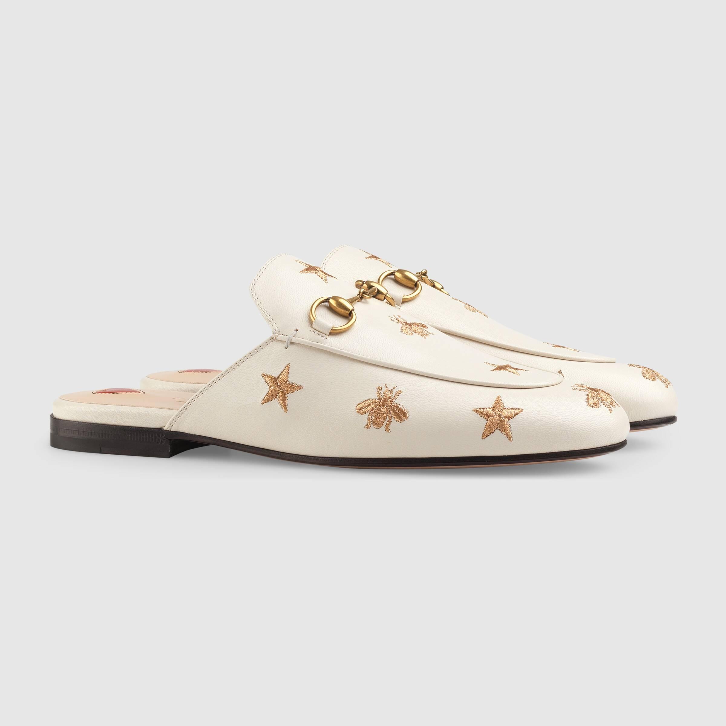 gucci princetown embroidered leather slipper