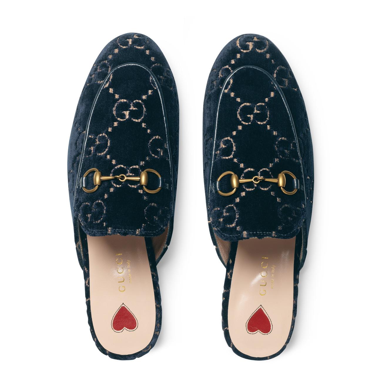 Gucci Princetown Velvet Backless Loafers in Blue - Lyst