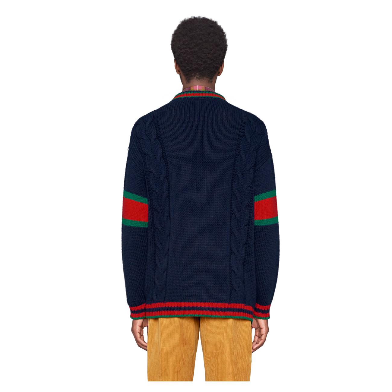 Gucci Wool Oversize Cable Knit Cardigan in Blue for Men - Lyst