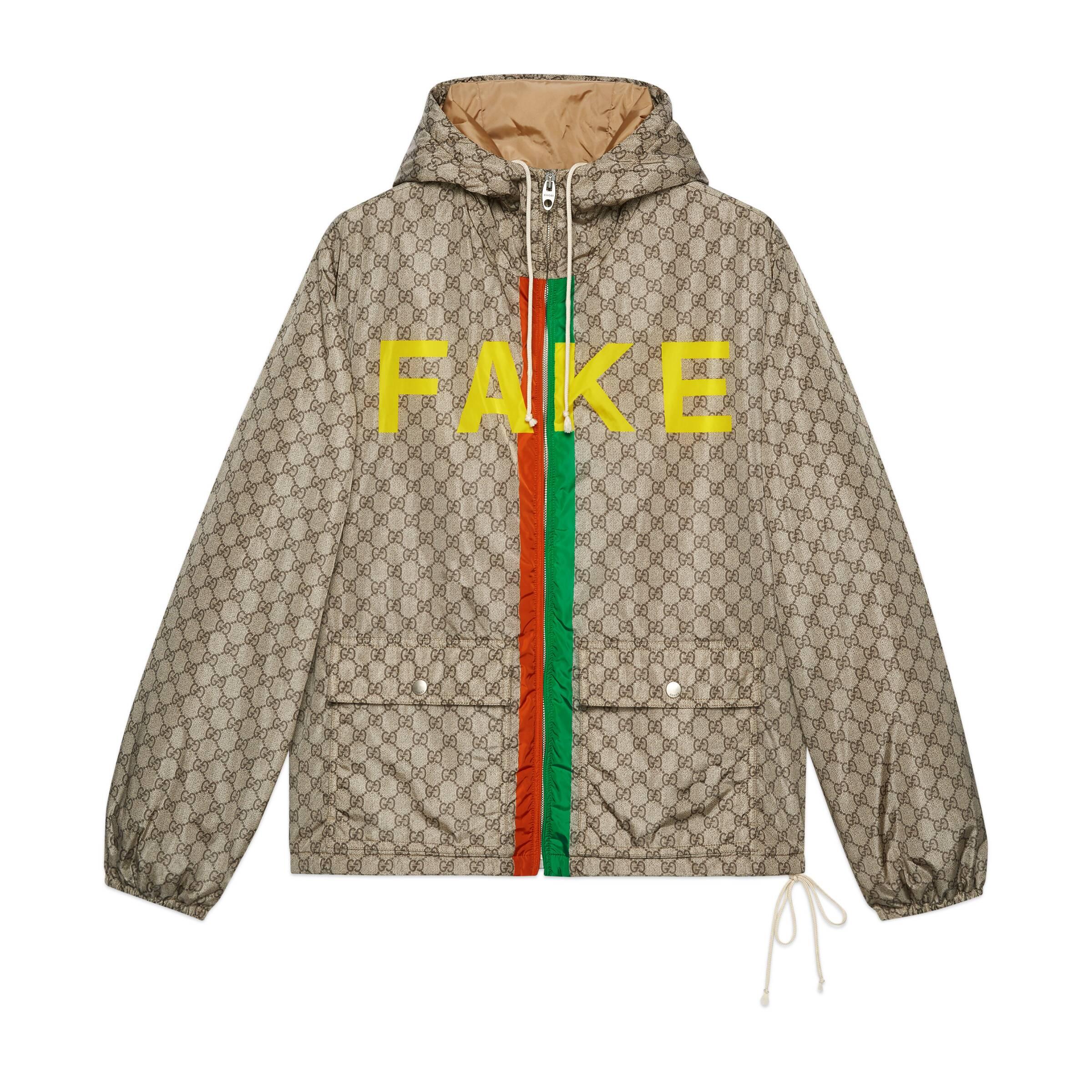 Gucci 'fake/not' Print GG Nylon Jacket in Natural for Men | Lyst