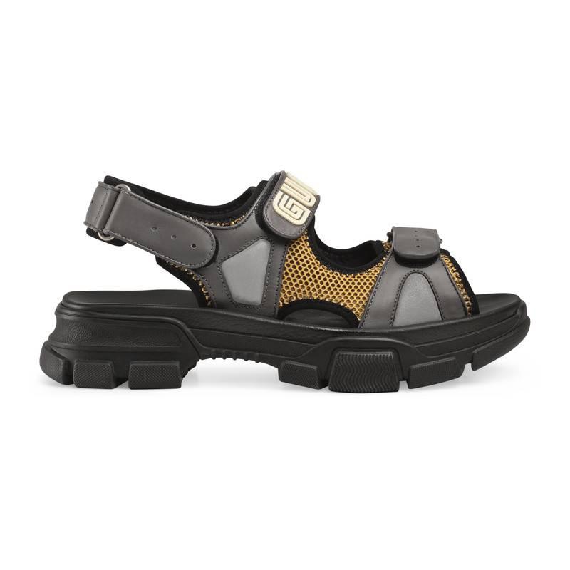 Gucci Leather And Mesh Sandals in Black for Men - Lyst