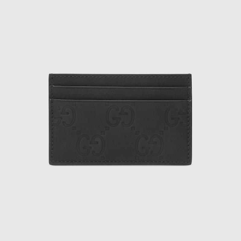 Gucci メンズ Gg ラバーエフェクト カードケース, ブラック, レザーGg 