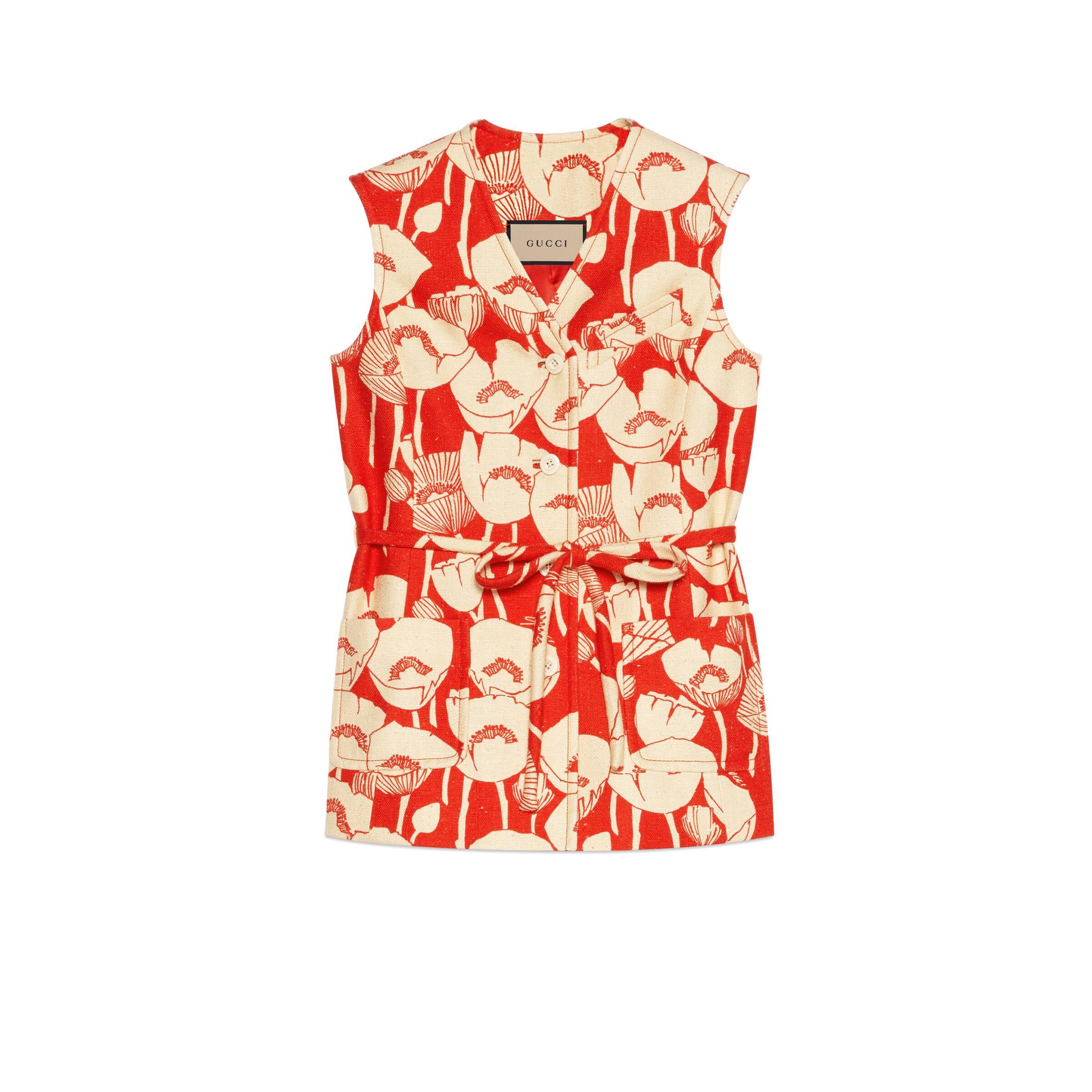 Gucci Poppy Flowers Print Silk Waistcoat in Red | Lyst