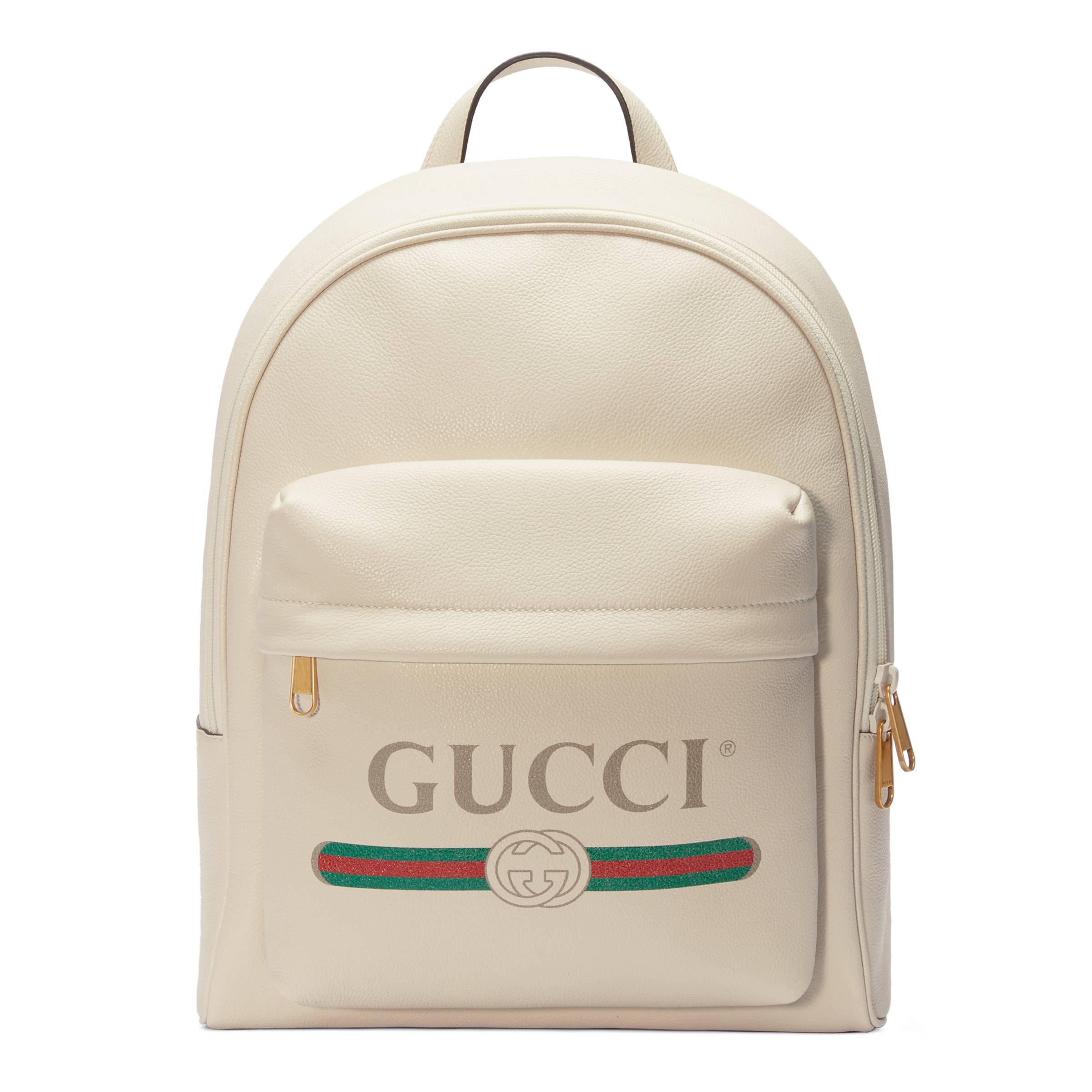 Gucci Print Leather Backpack in White | Lyst