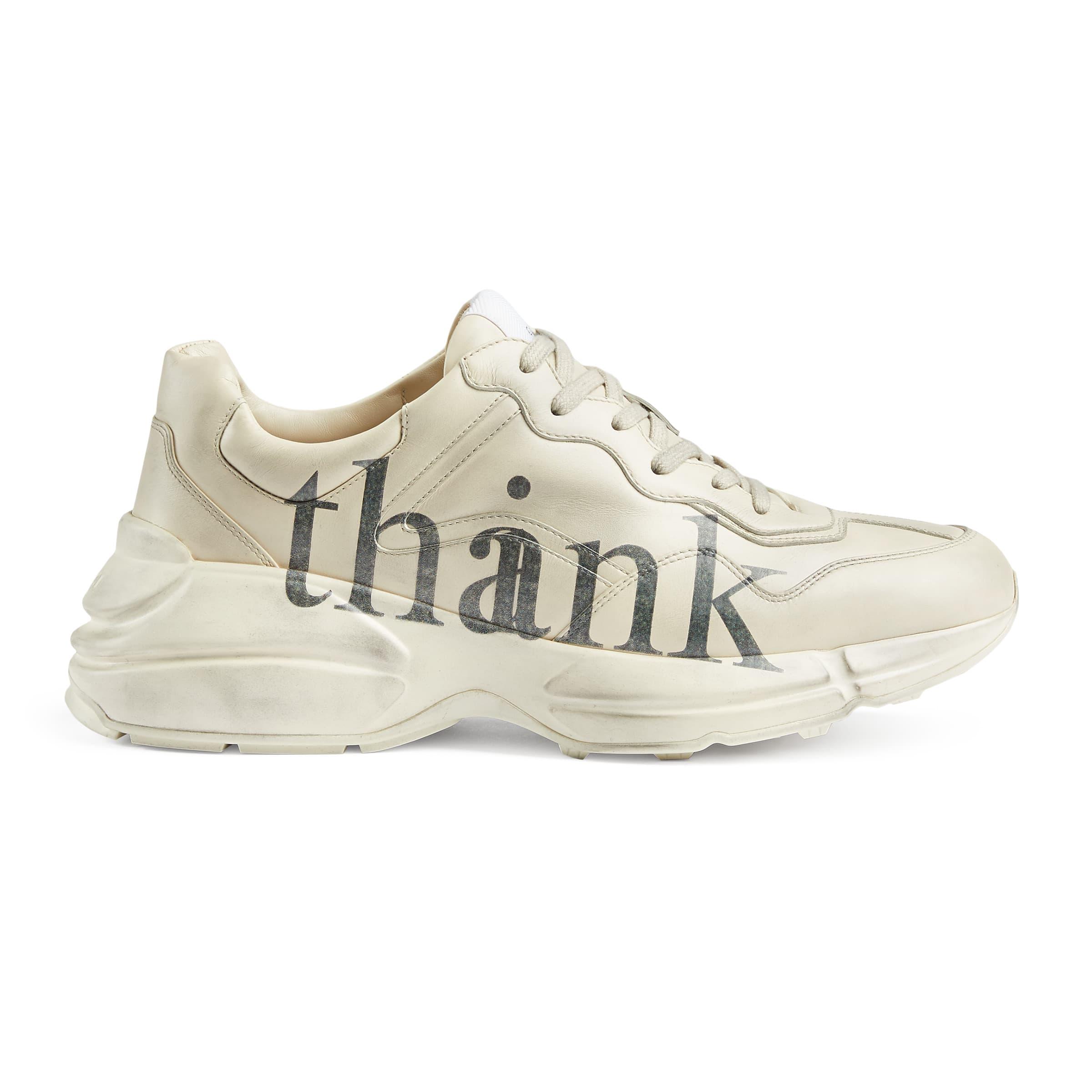 Gucci 'think/thank' Print Rhyton Sneaker in White for Men | Lyst