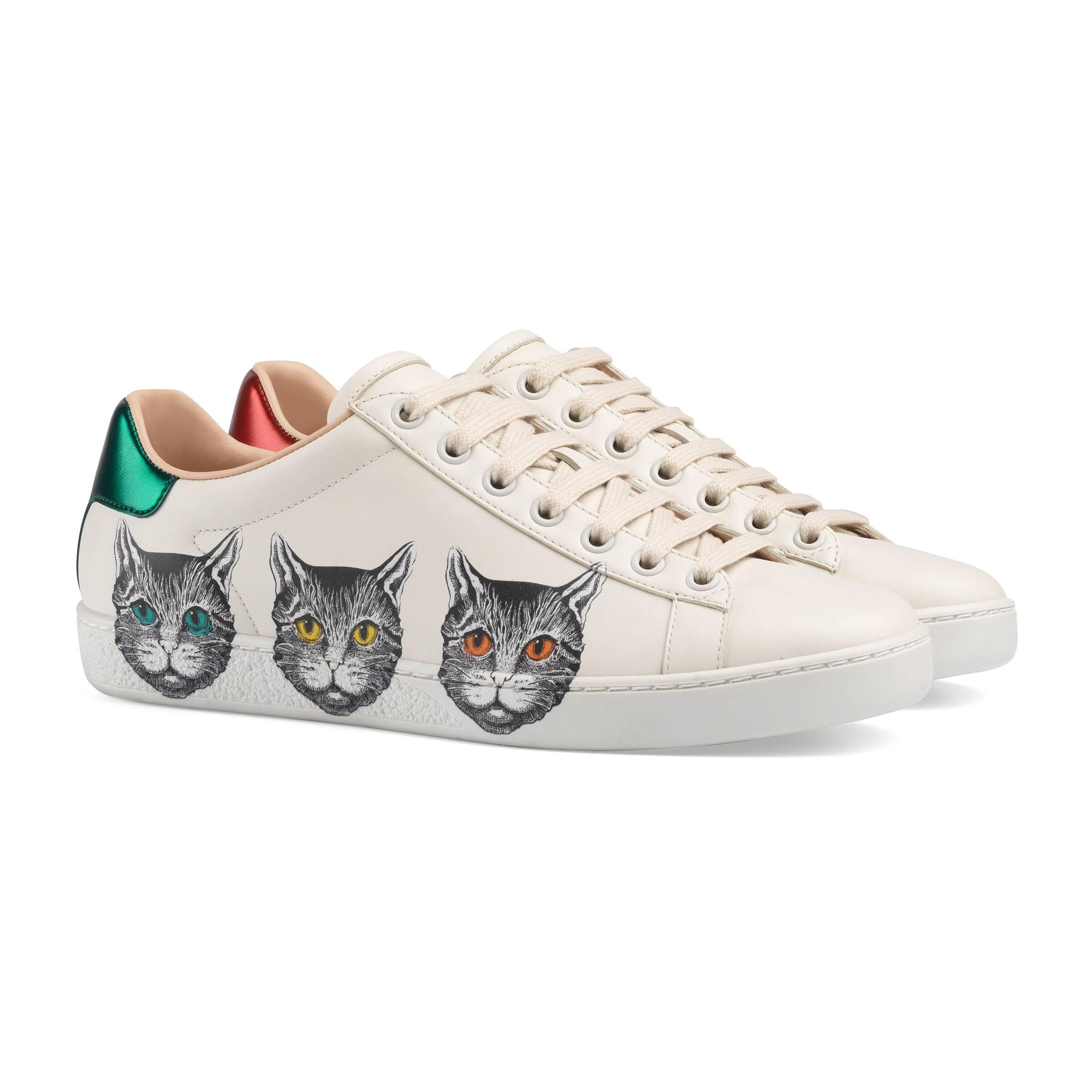 Gucci Ace Sneaker With Mystic Cat in White | Lyst