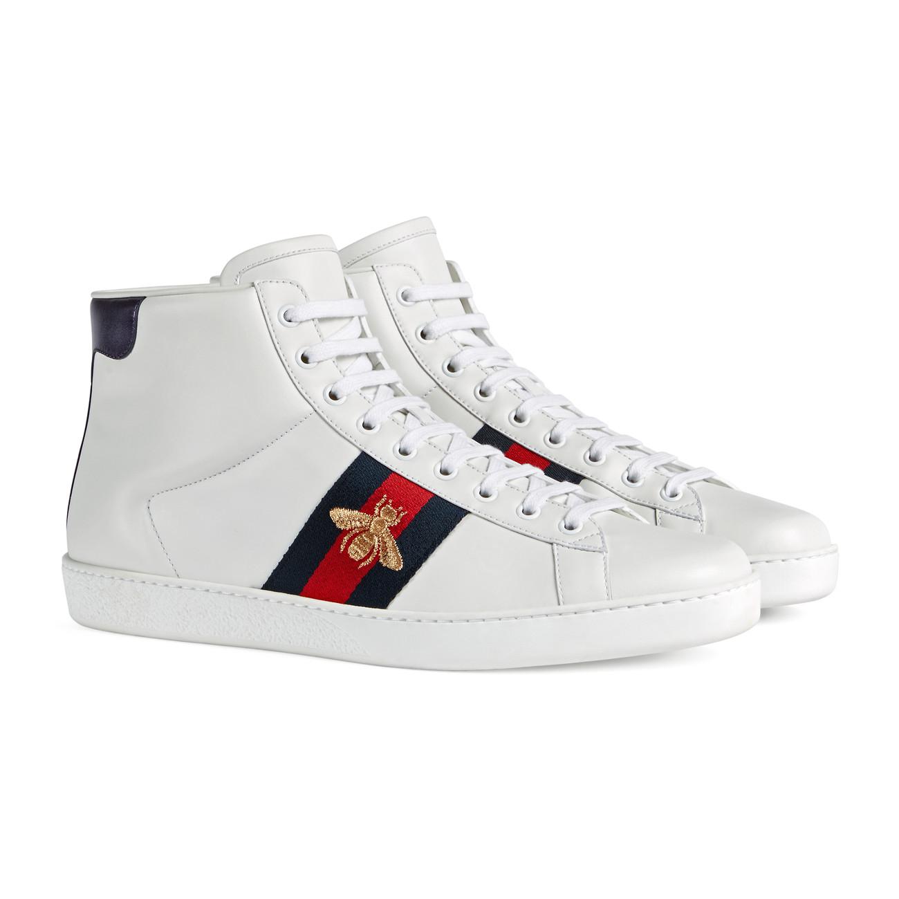 Gucci Leather Ace High-top Sneaker in Blue for Men - Lyst
