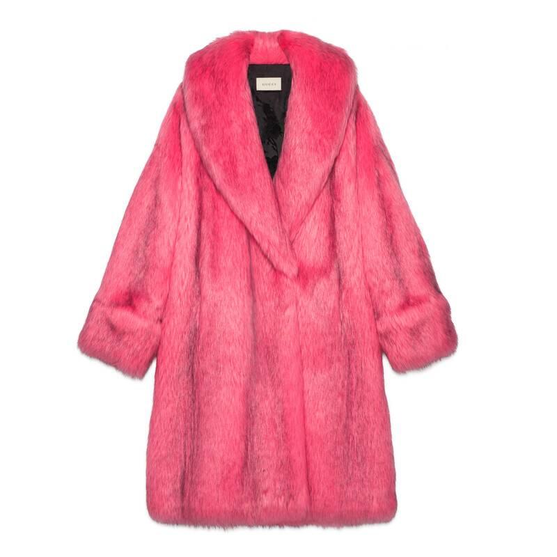 Gucci Oversize Faux Fur Coat in Pink - Lyst