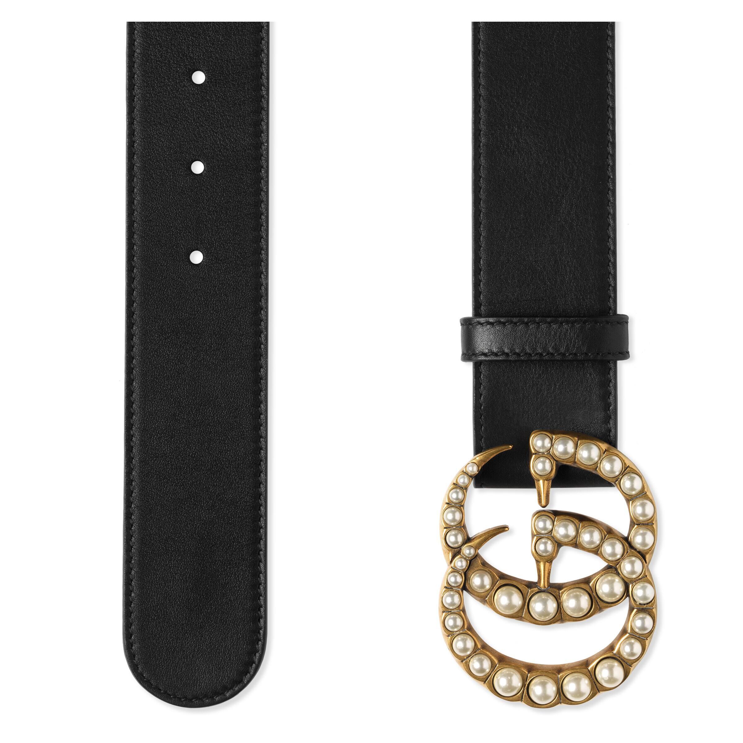 Gucci Leather Belt With Pearl Double G Buckle in Black - Save 63% | Lyst