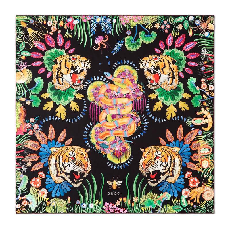 Foulard in seta con stampa tigri e KingsnakeGucci in Seta | Lyst