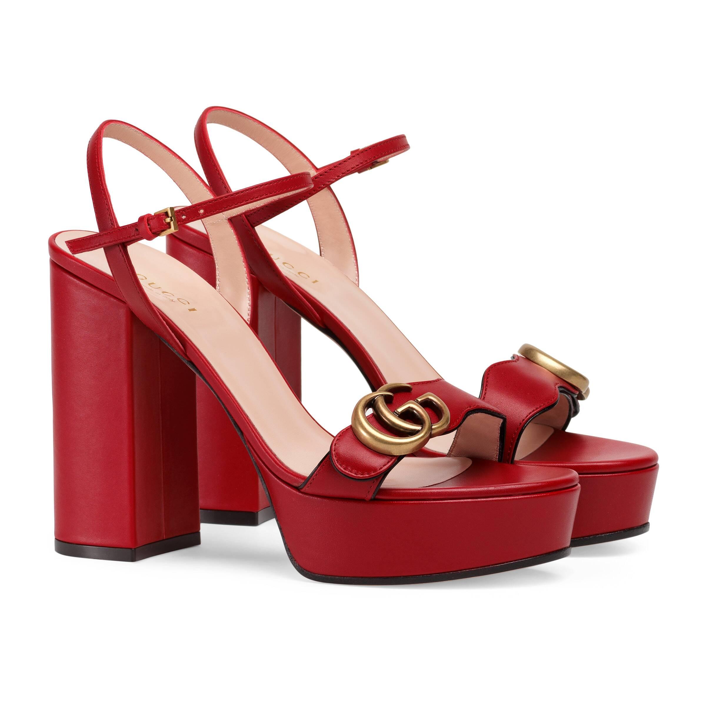 Gucci Leather Platform Sandal With Double G in Red - Save 18% - Lyst