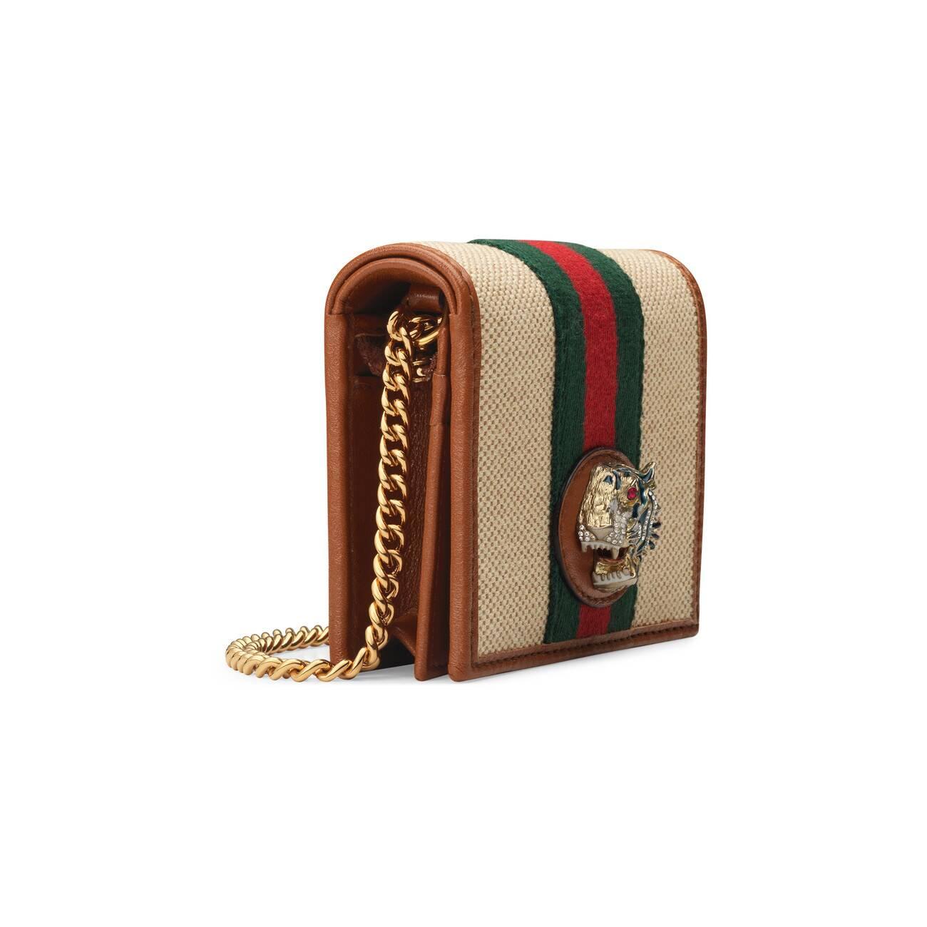 Gucci Canvas Rajah Chain Card Case Wallet In Beige Natural Lyst